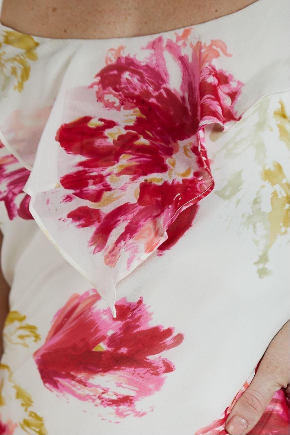 1990S White & Pink Bias Cut Silk Chiffon Floral Print Dress For Sale 4