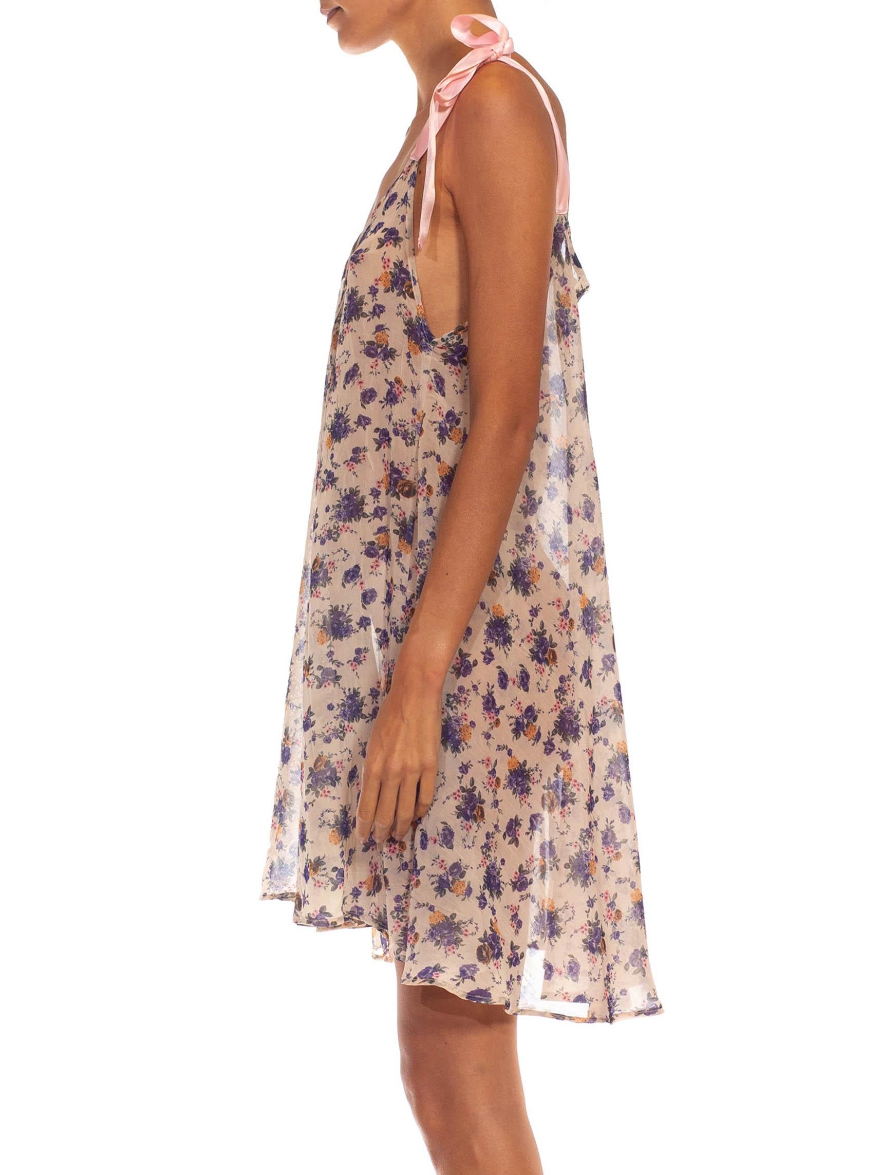 robe en mousseline de soie à fleurs blanches et violettes avec nœud rose, 1990S