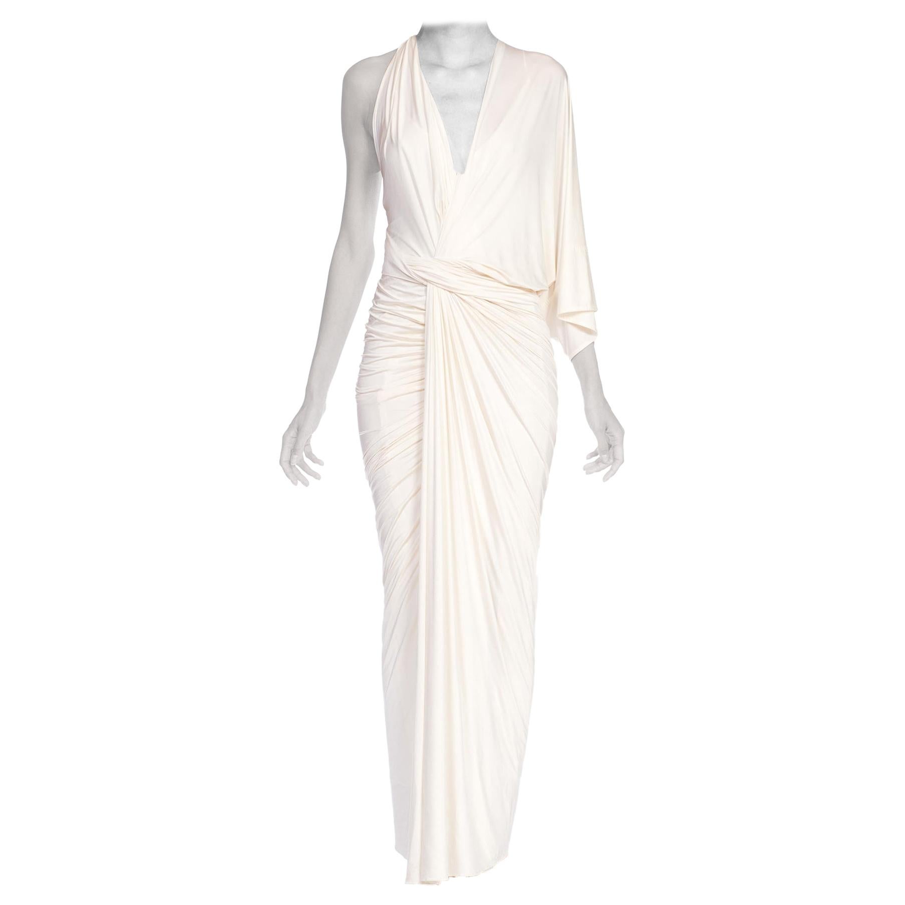 1990s White Slinky Donna Karan Jersey Gown