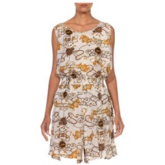 1990S White Status Print Washed Silk Medium Dead Stock Ensemble