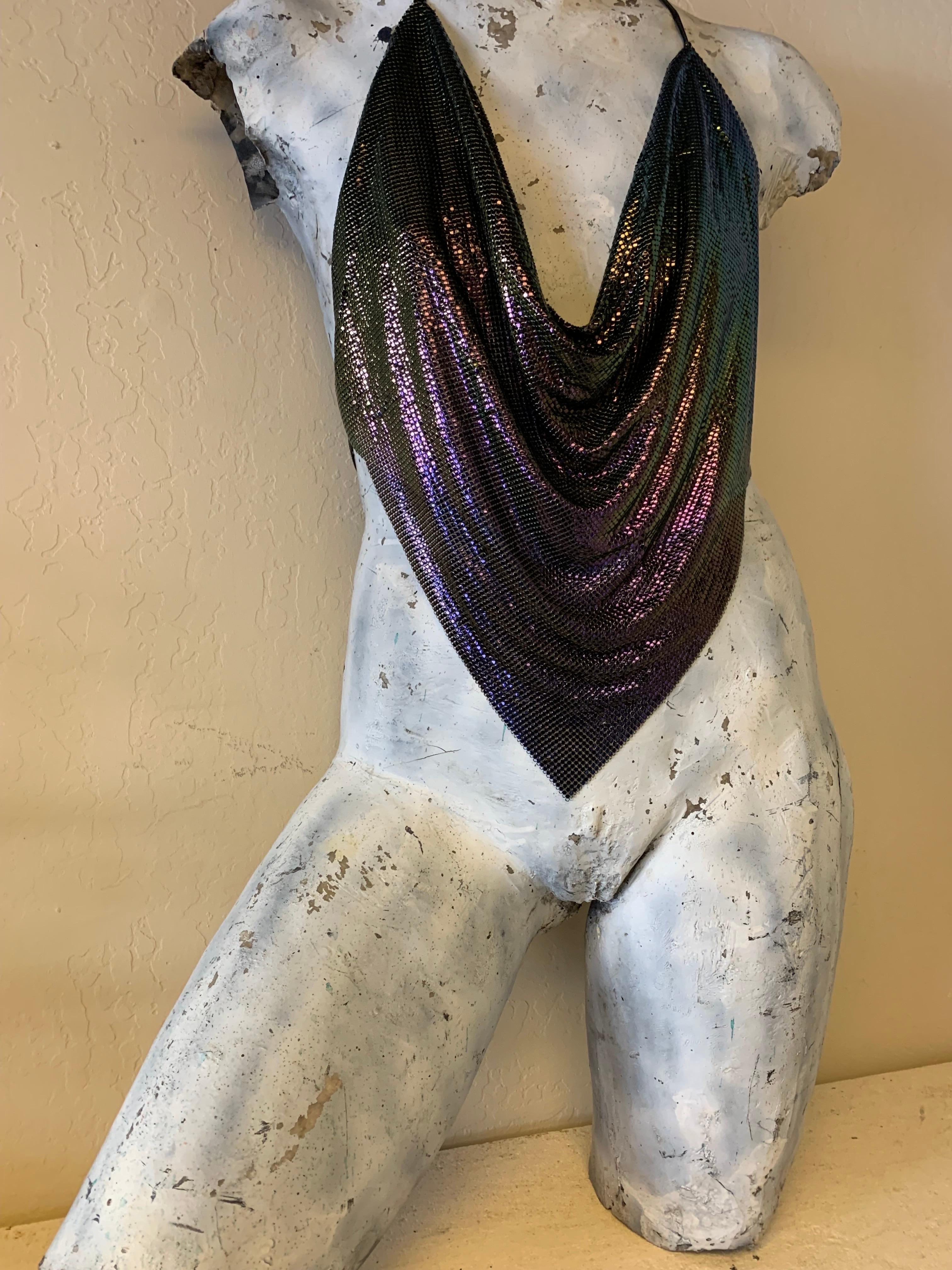1990s Whiting & Davis Aubergine toOrchid Ombre Chainmail Halter Cowl Top For Sale 5