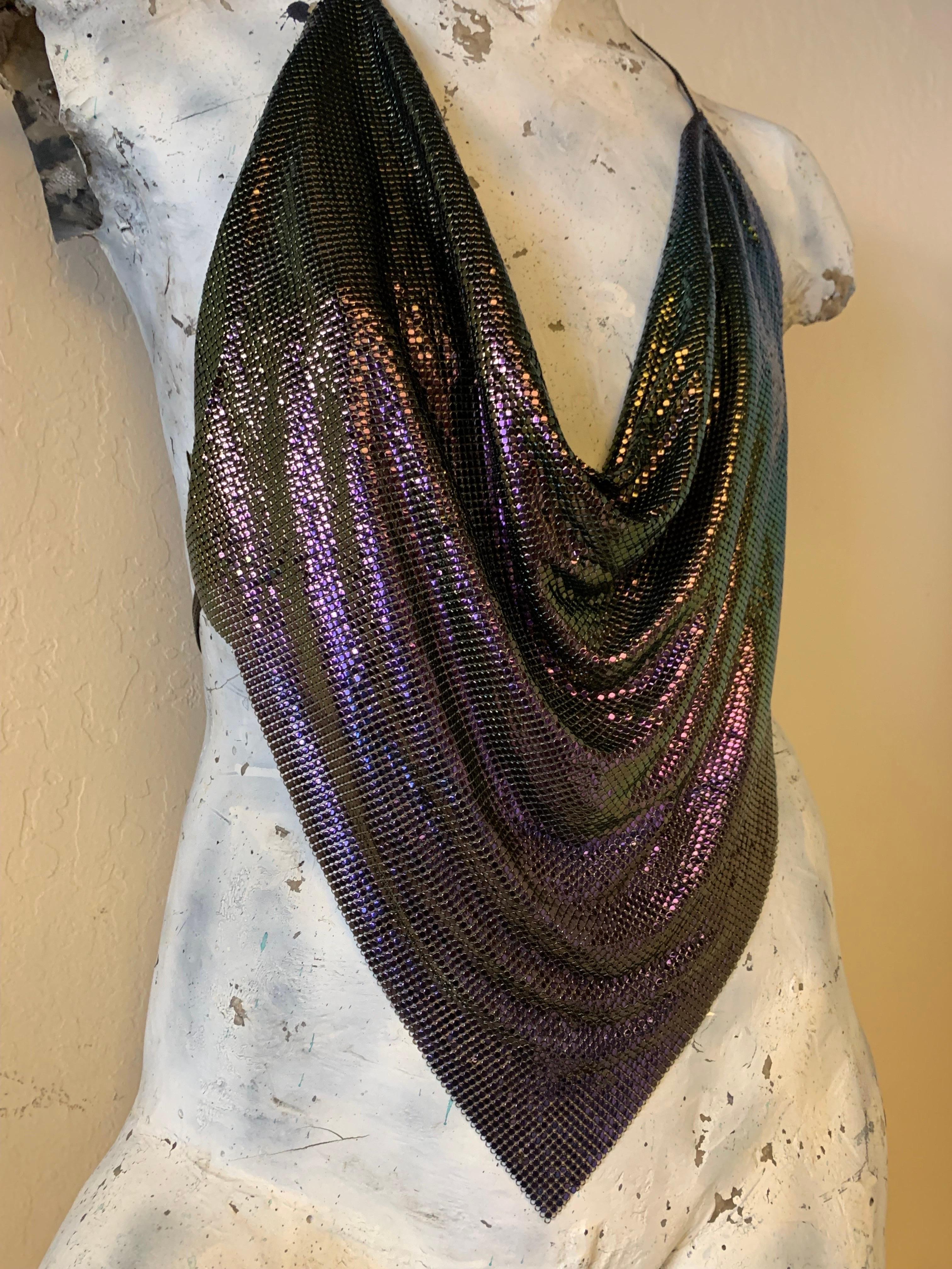 1990er Whiting & Davis Aubergine to Orchidee Ombre Kettenhemd Halter Cowl Top im Angebot 7