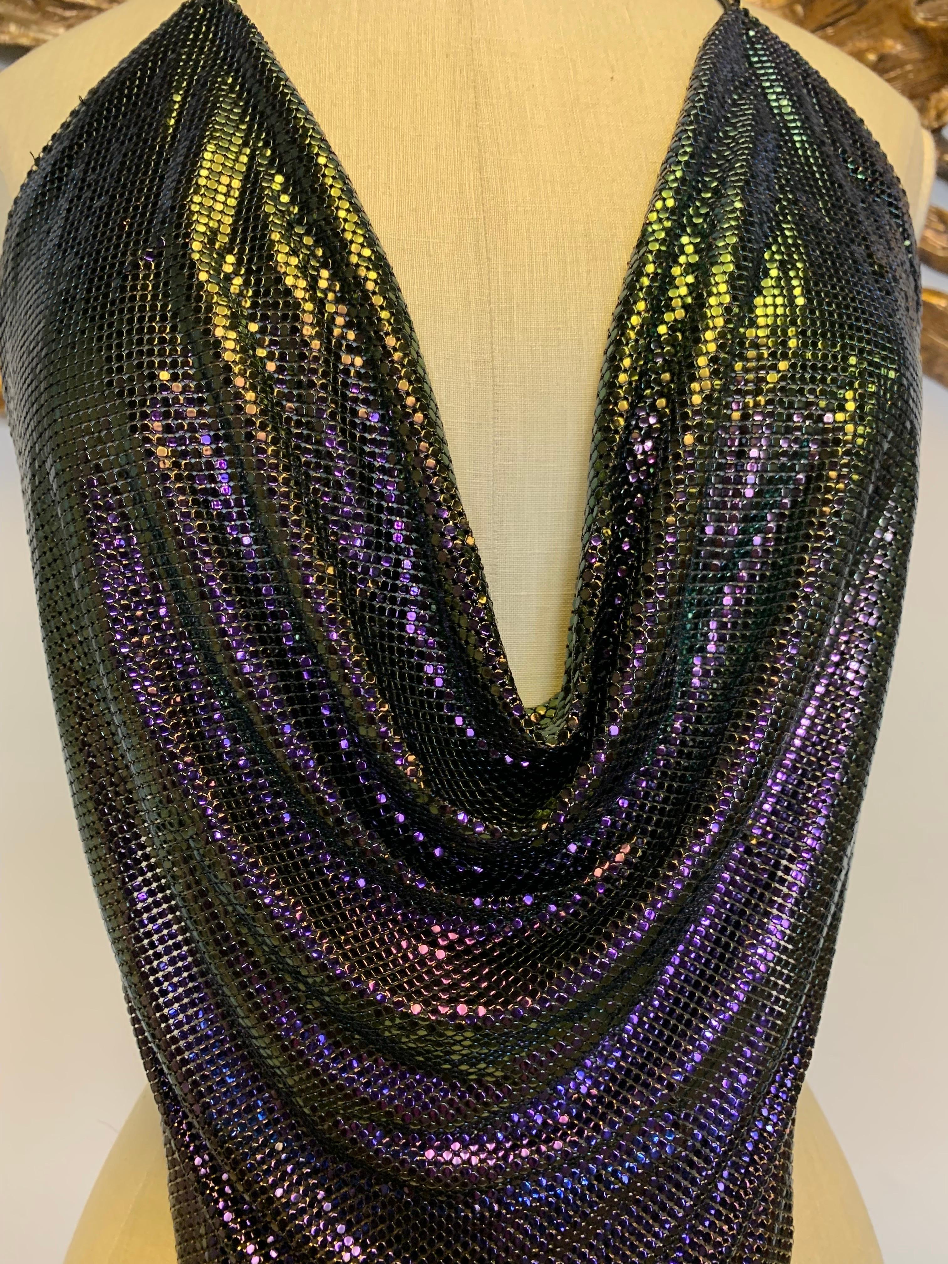 1990s Whiting & Davis Aubergine toOrchid Ombre Chainmail Halter Cowl Top For Sale 2
