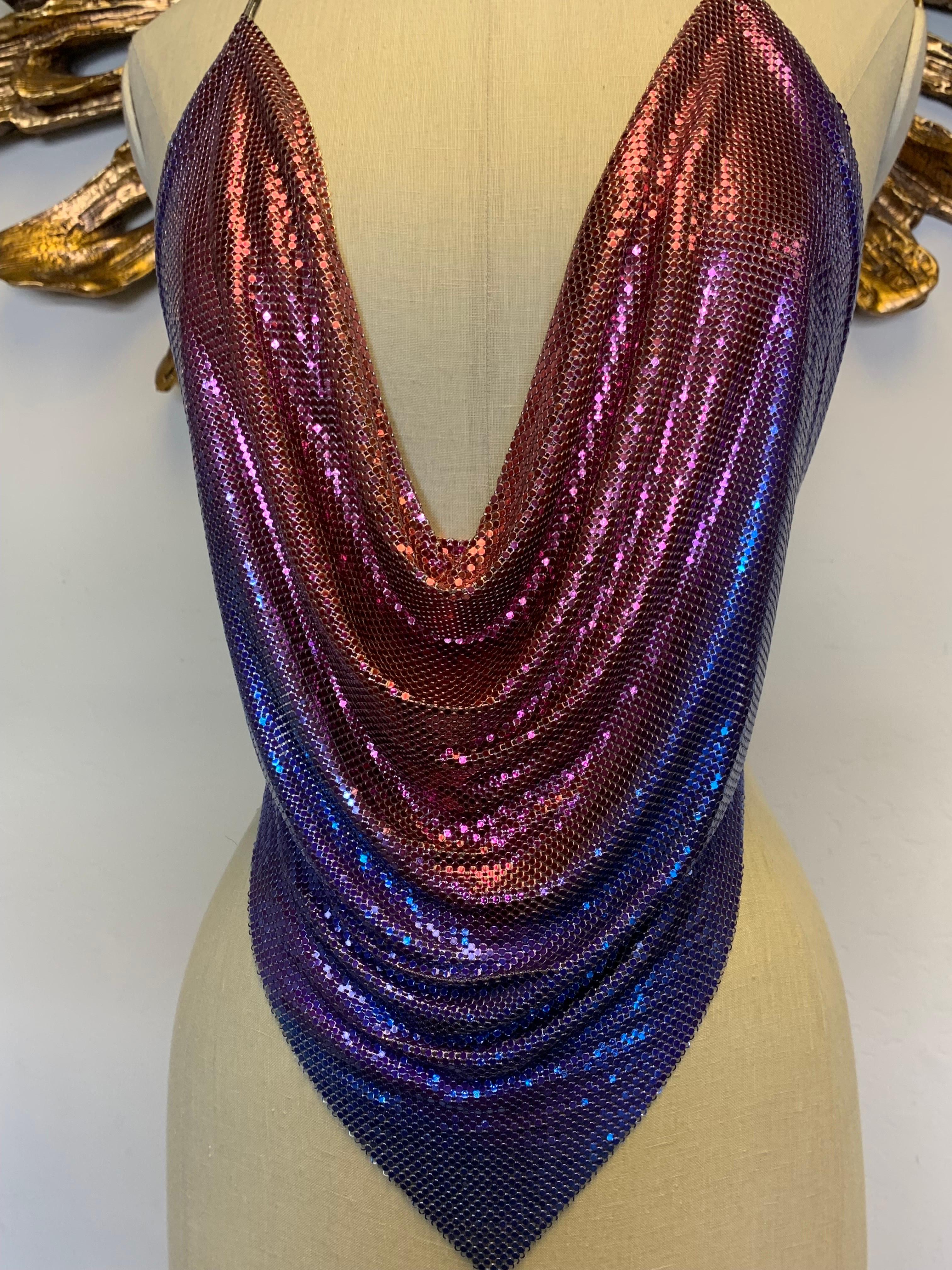 1990s Whiting & Davis Pink To Blue Ombre Chainmail Halter Cowl Top In Excellent Condition In Gresham, OR