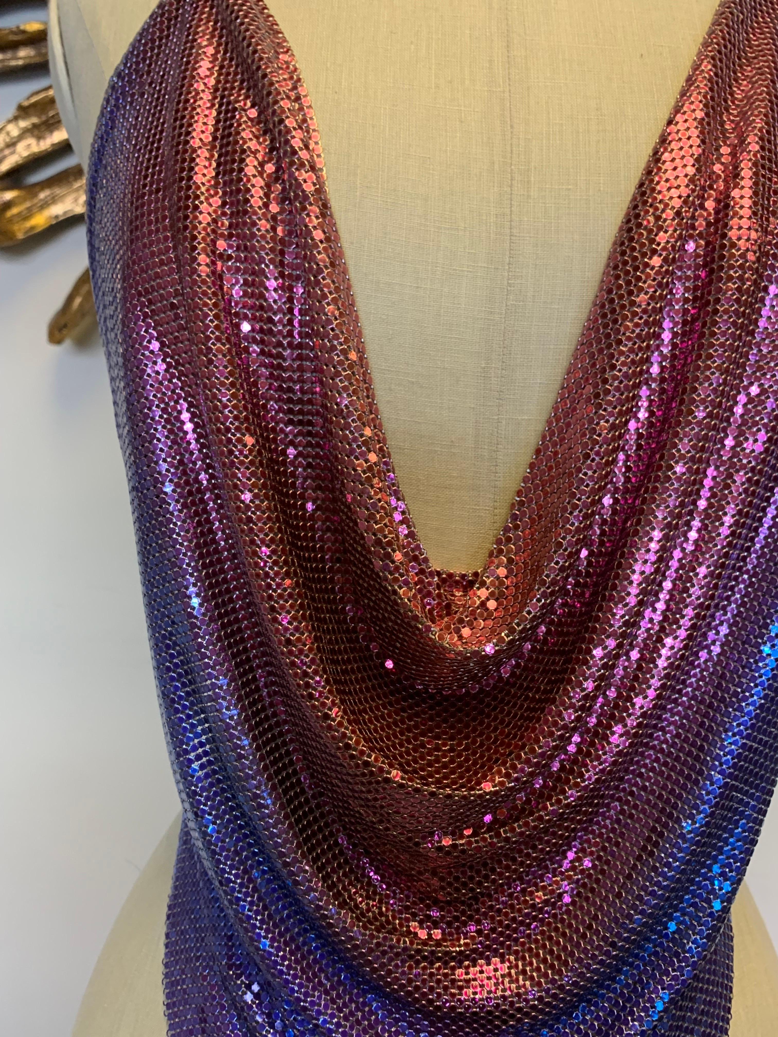 Women's 1990s Whiting & Davis Pink To Blue Ombre Chainmail Halter Cowl Top