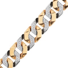 1990's  Wide Diamond Curb Link 18K Yellow Gold Bracelet