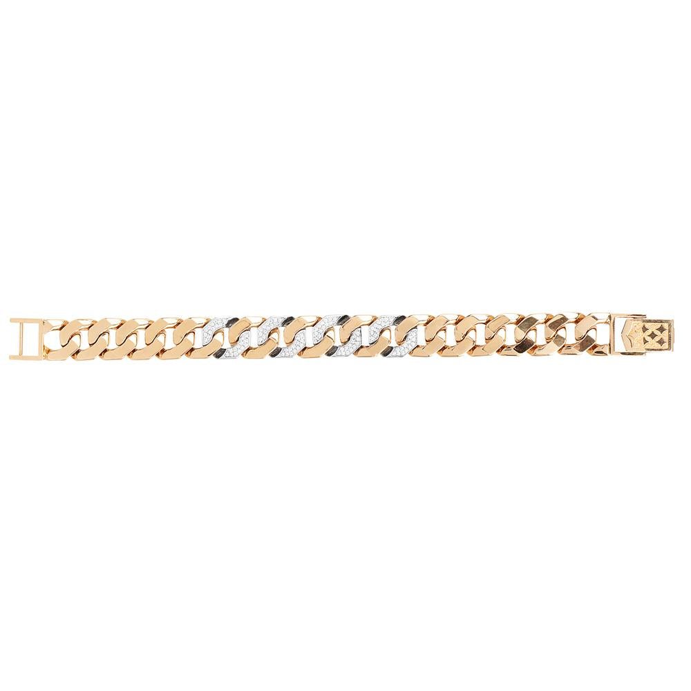 1990's  Wide Diamond Curb Link 18K Yellow Gold Bracelet For Sale 4