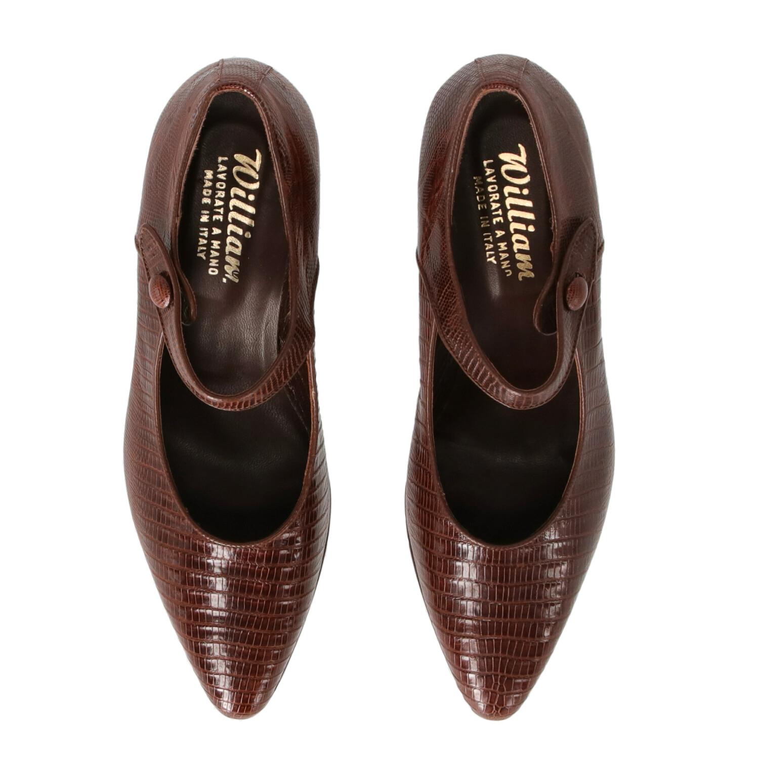 Women's 1990s William Vintage brown Tejus lizard skin shoes For Sale
