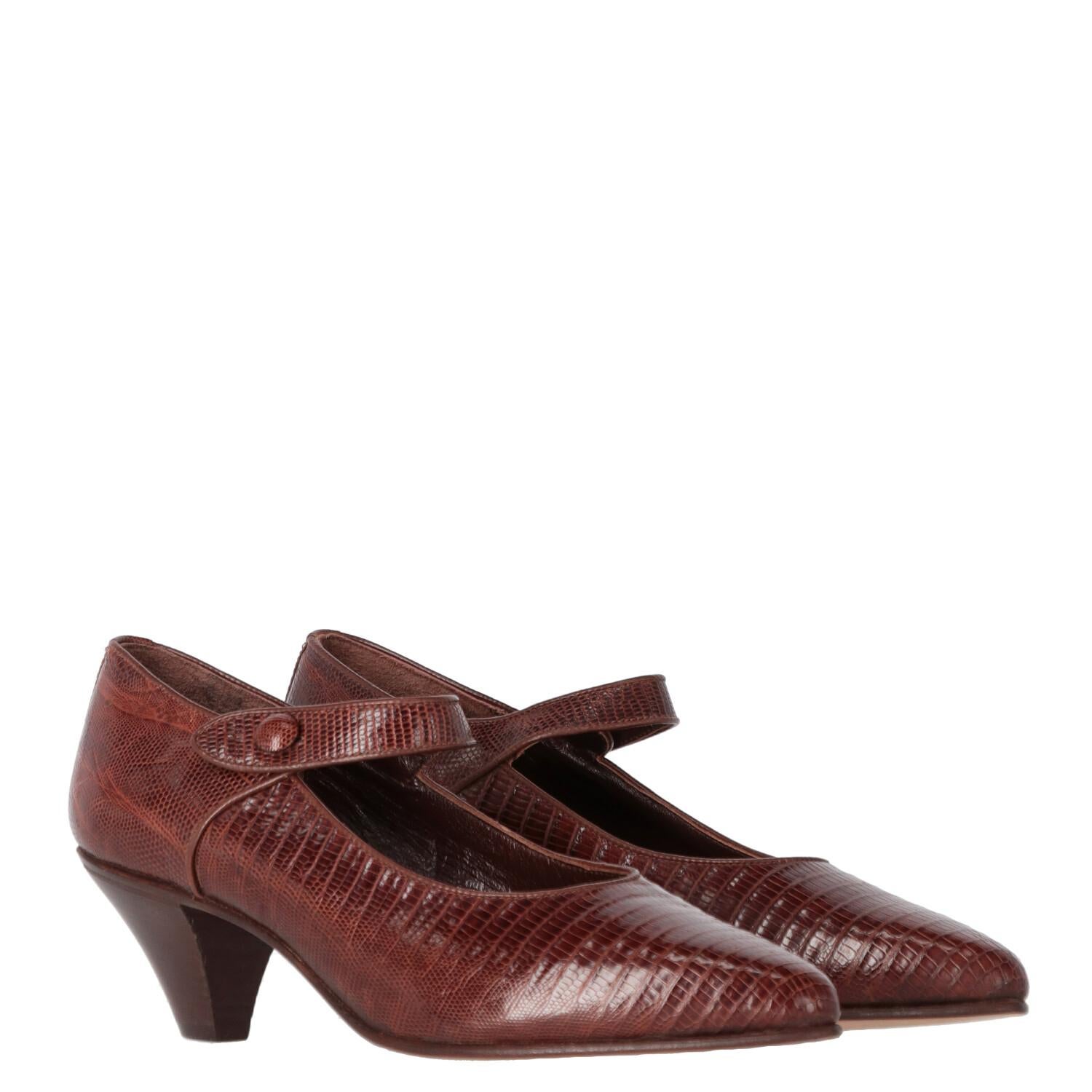 1990s William Vintage brown Tejus lizard skin shoes For Sale 1