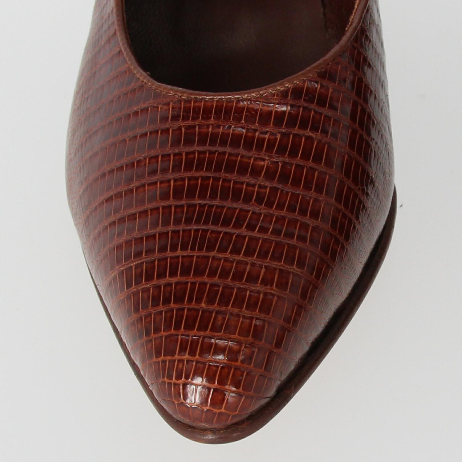 1990s William Vintage brown Tejus lizard skin shoes For Sale 3