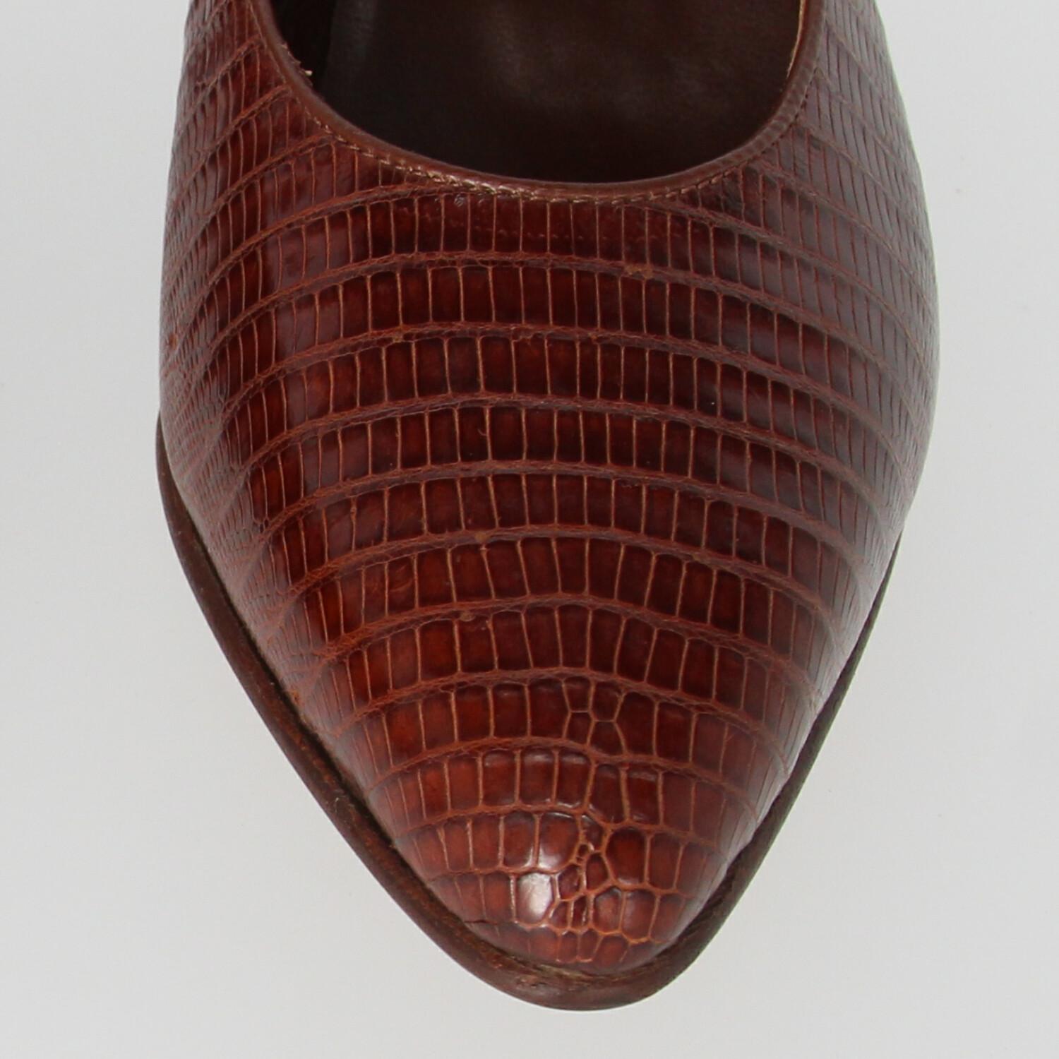 1990s William Vintage brown Tejus lizard skin shoes For Sale 4
