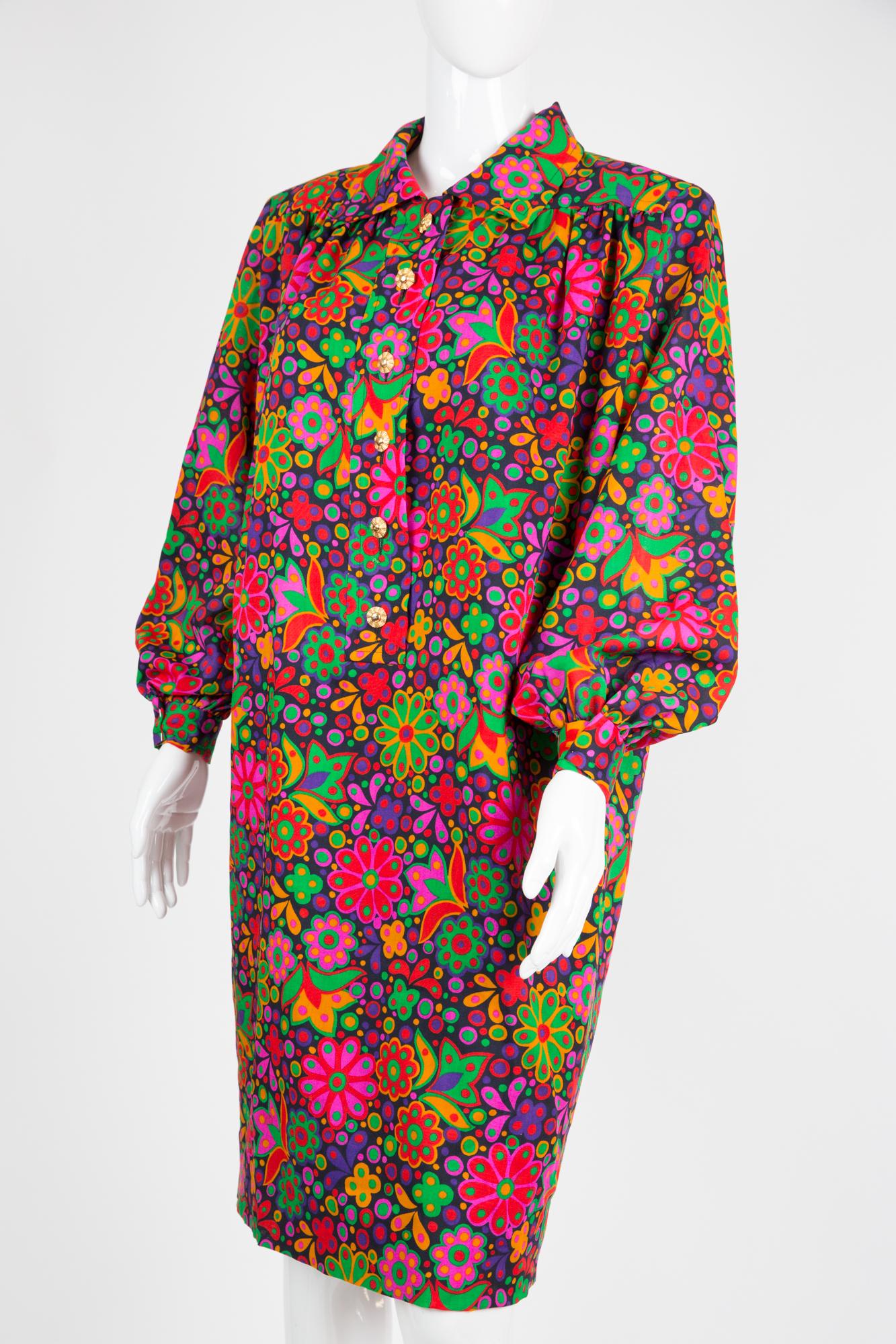 Brown  1990s Winter Iconic Yves Saint Laurent Multicoloured Dress 