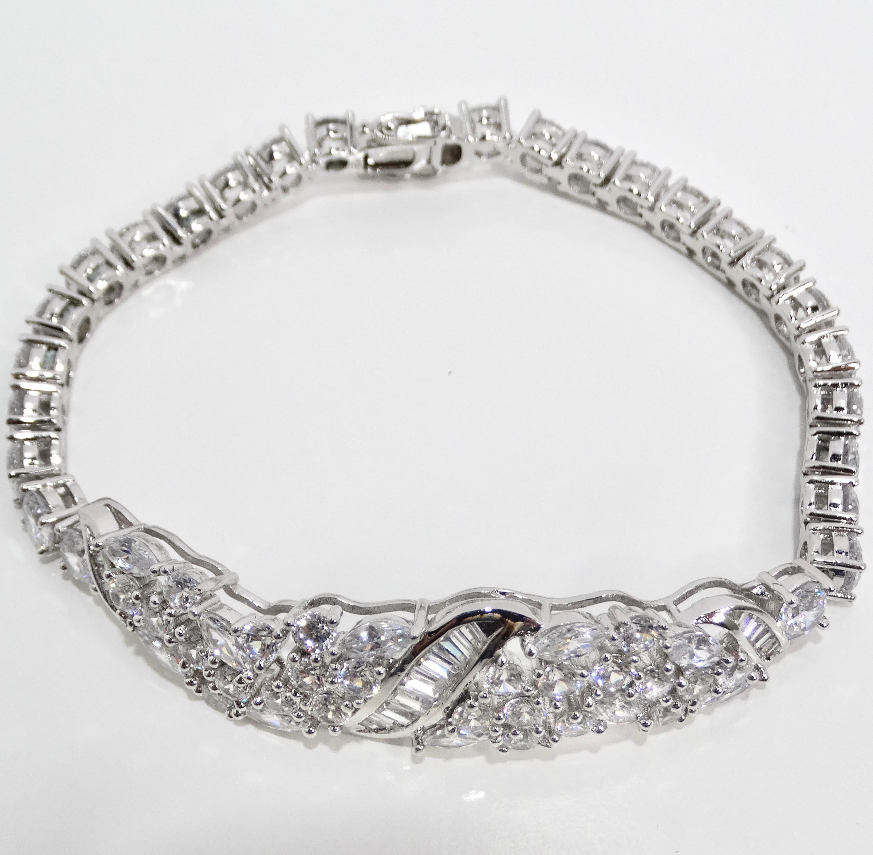 1990s with the Art Deco Silver Rhinestone Bracelet In Excellent Condition For Sale In Scottsdale, AZ