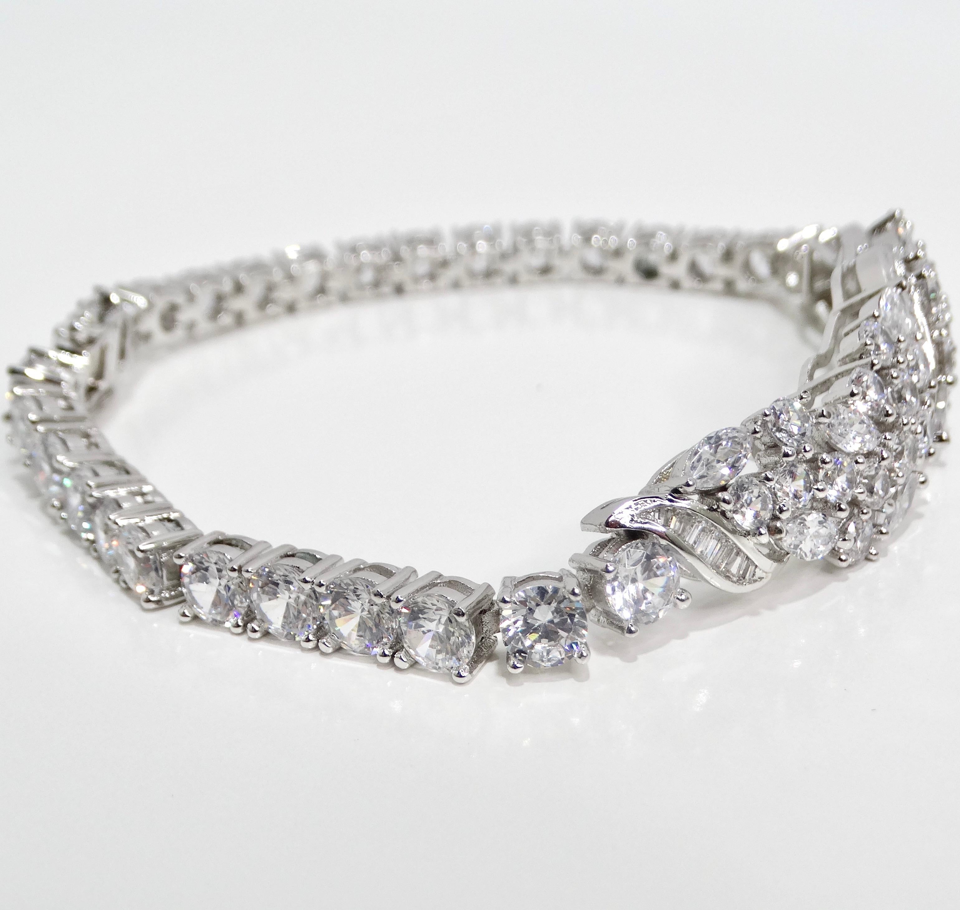 Women's or Men's 1990s with the Art Deco Silver Rhinestone Bracelet For Sale