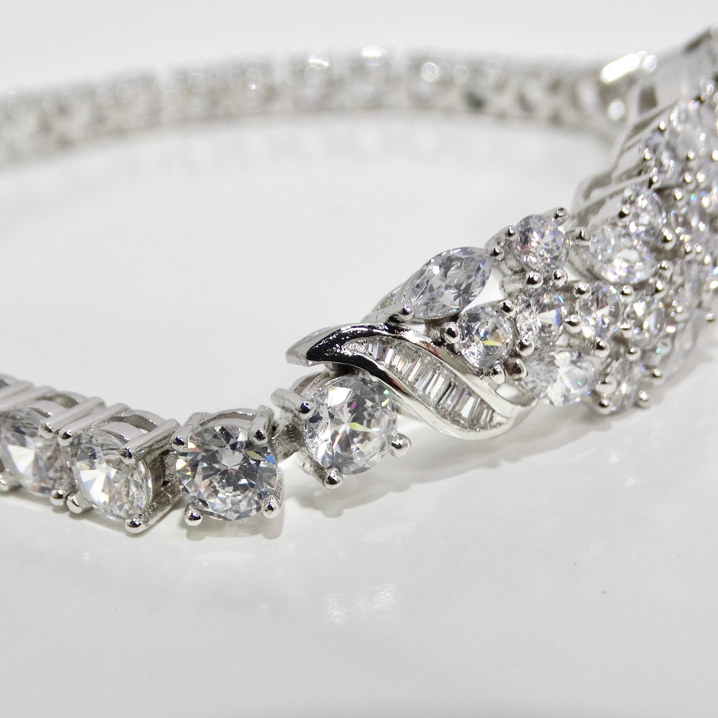 1990s with the Art Deco Silver Rhinestone Bracelet For Sale 1