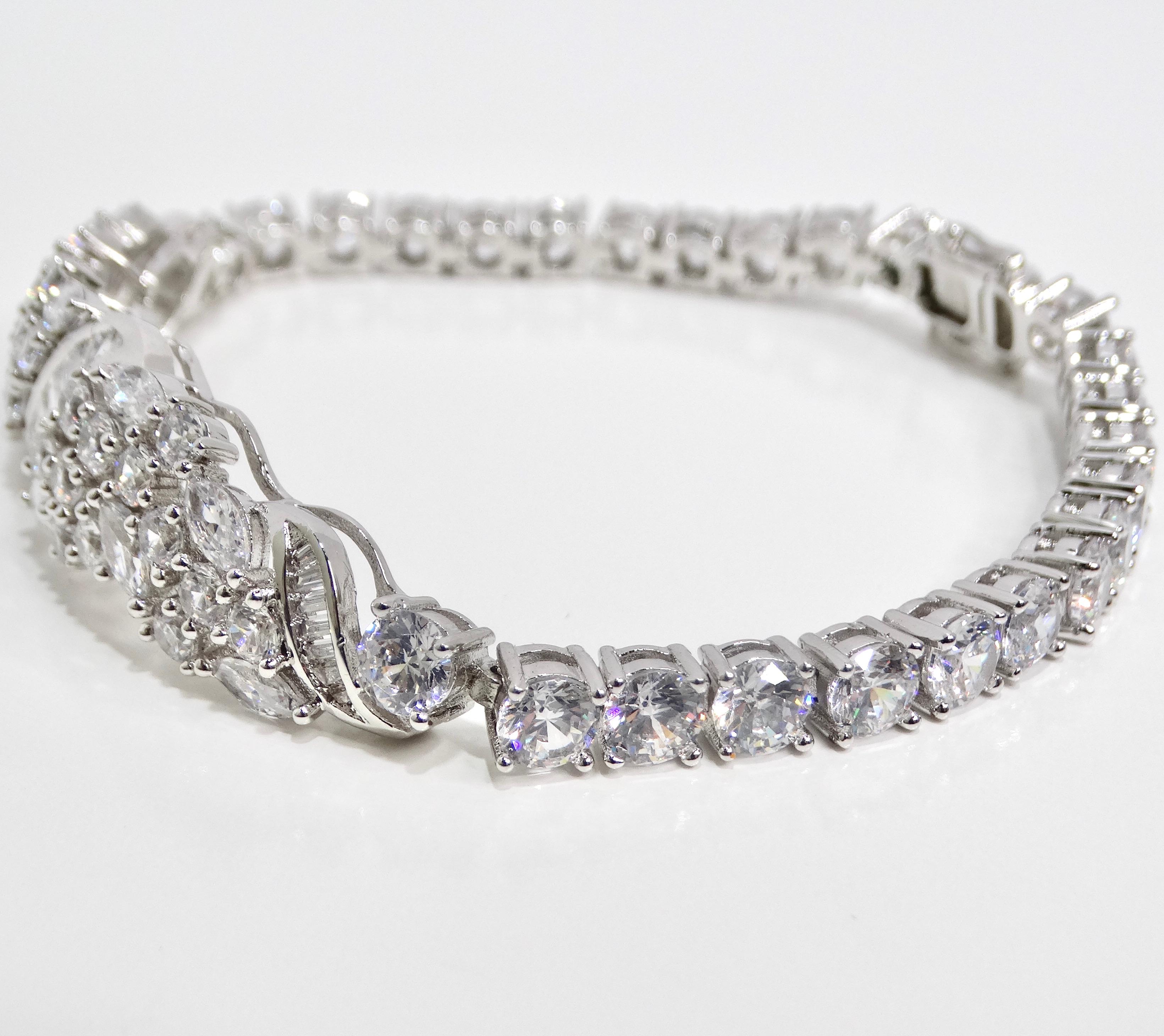 1990s with the Art Deco Silver Rhinestone Bracelet For Sale 3