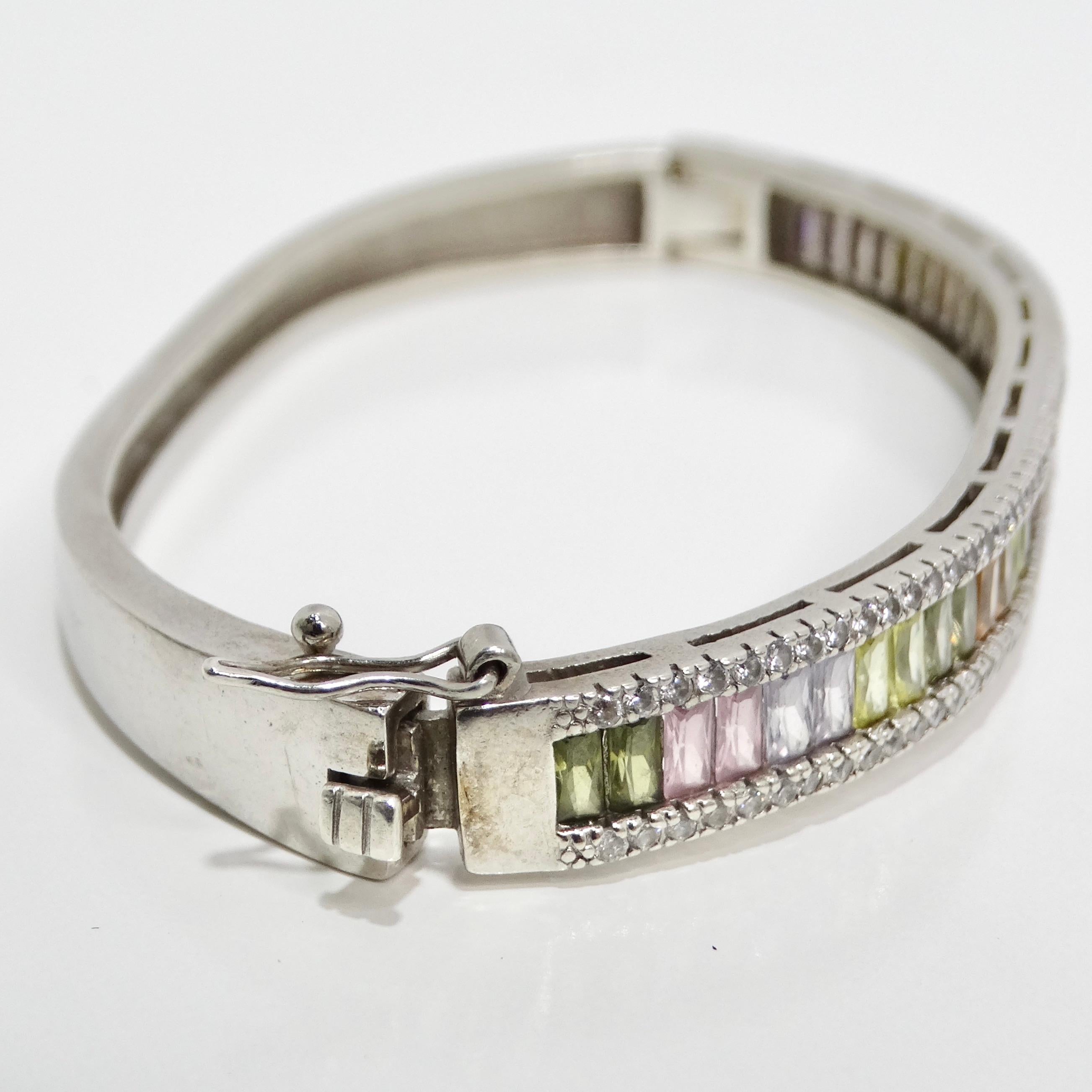 1990s with the Vintage Multicolor Rhinestone Silver Bracelet In Good Condition For Sale In Scottsdale, AZ