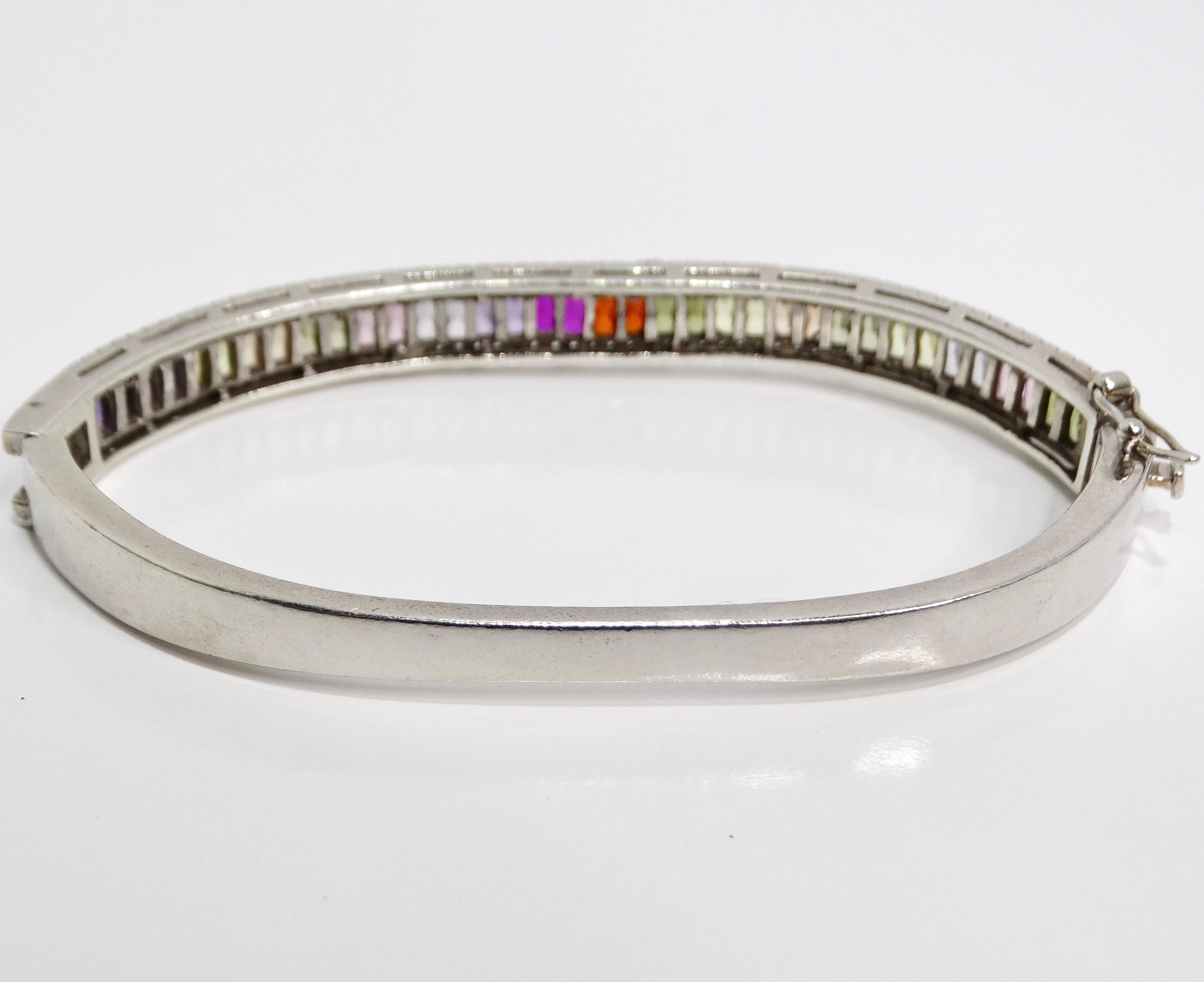 Women's or Men's 1990s with the Vintage Multicolor Rhinestone Silver Bracelet For Sale
