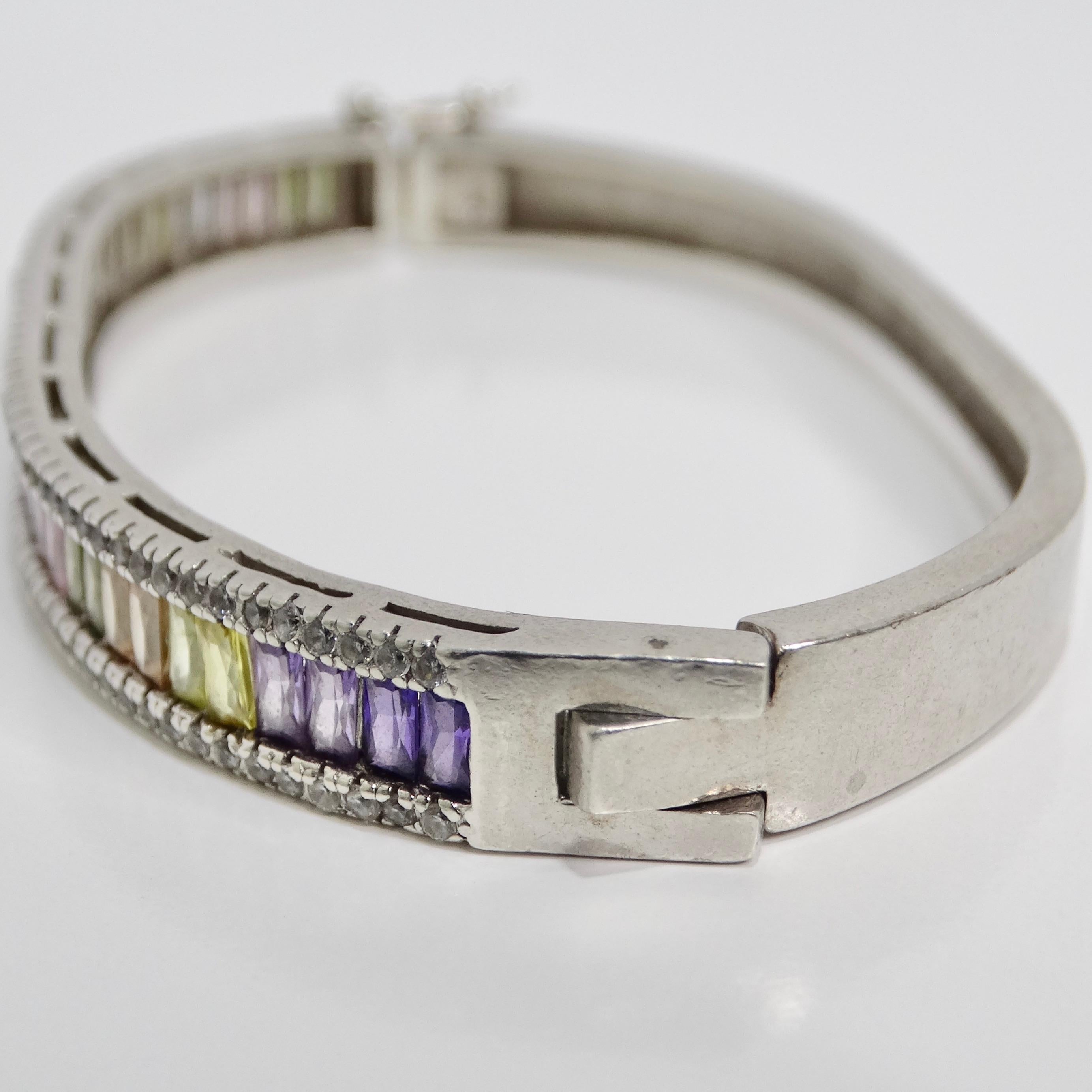 1990s with the Vintage Multicolor Rhinestone Silver Bracelet For Sale 1