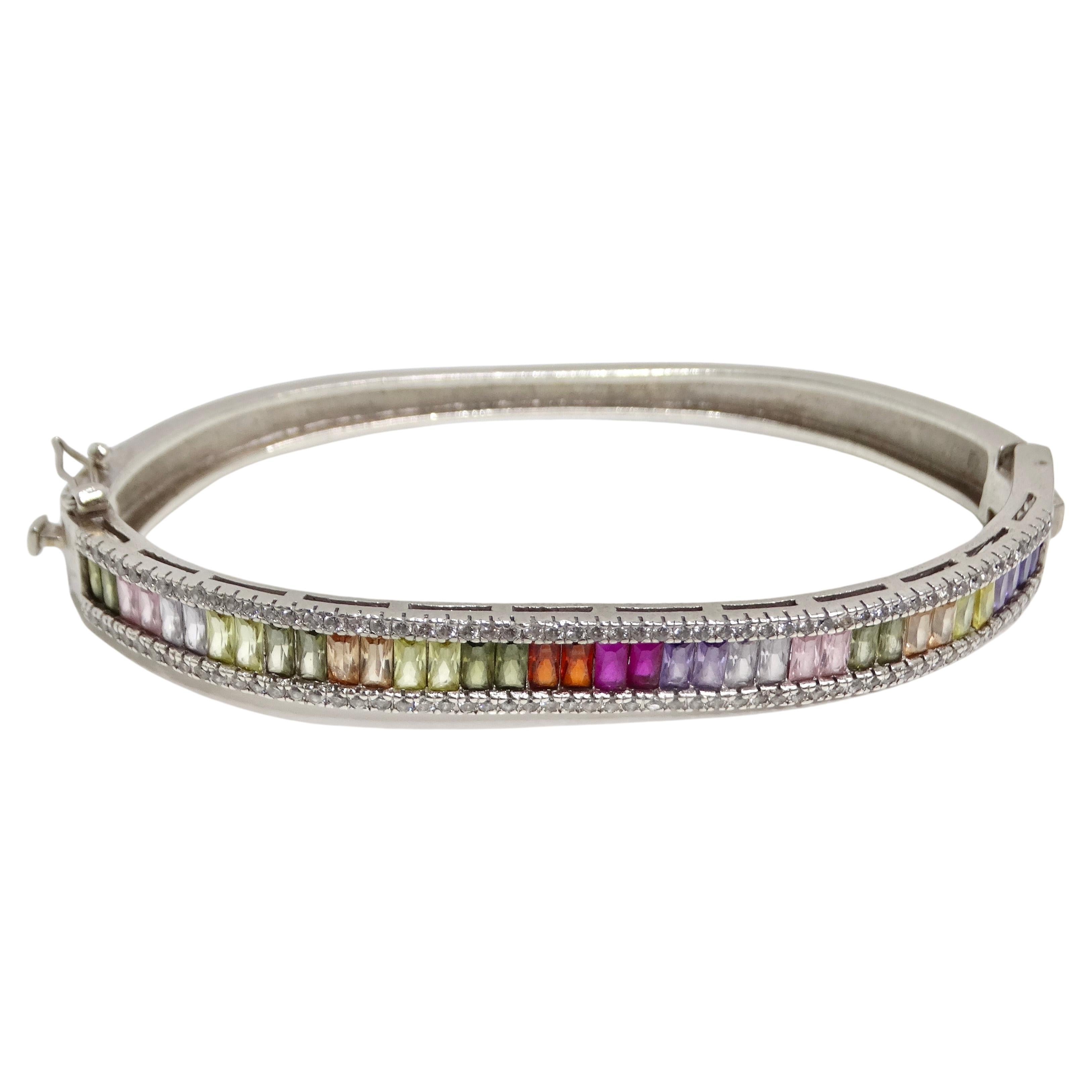 1990s with the Vintage Multicolor Rhinestone Silver Bracelet For Sale