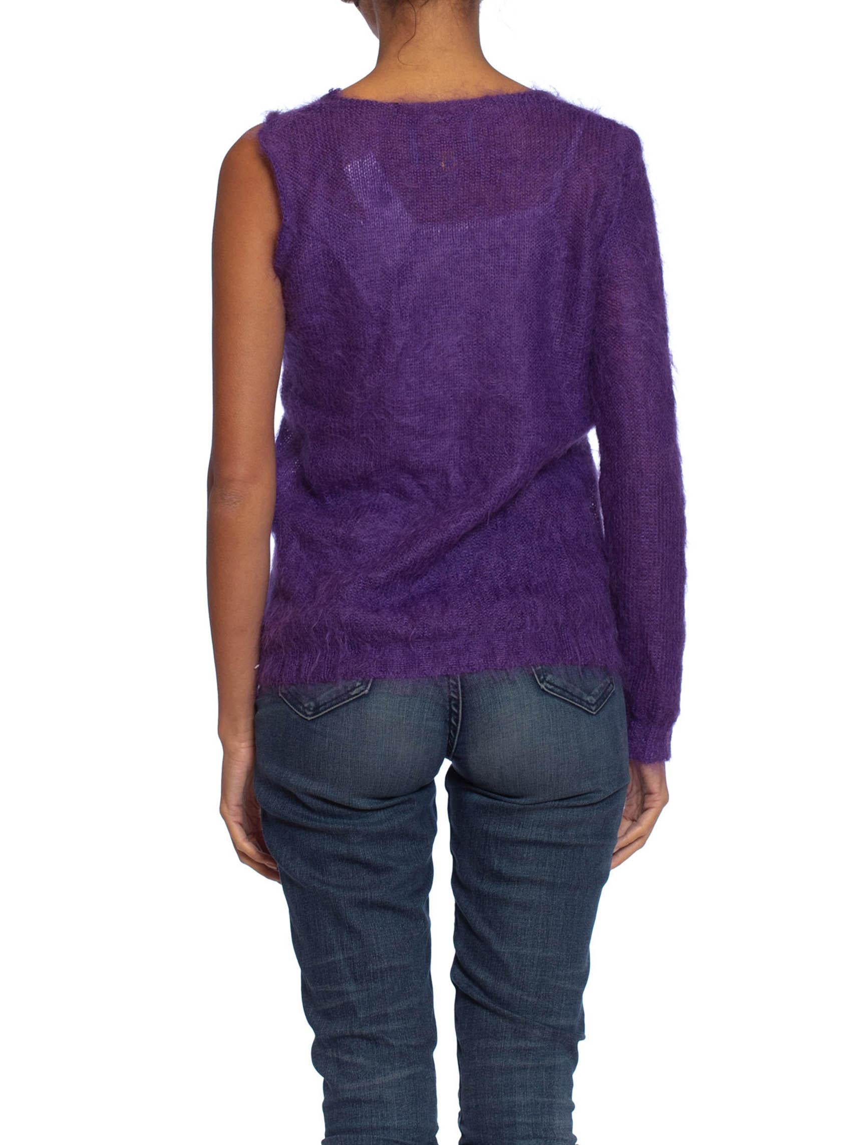 1990S W< Purple Mohair Blend Knit Walter Van Beirendonck One Sleeved Sweater In Excellent Condition In New York, NY