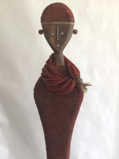 1990s Wood and Beaded Sculpture Of Woman - NAMJI Fertility Doll