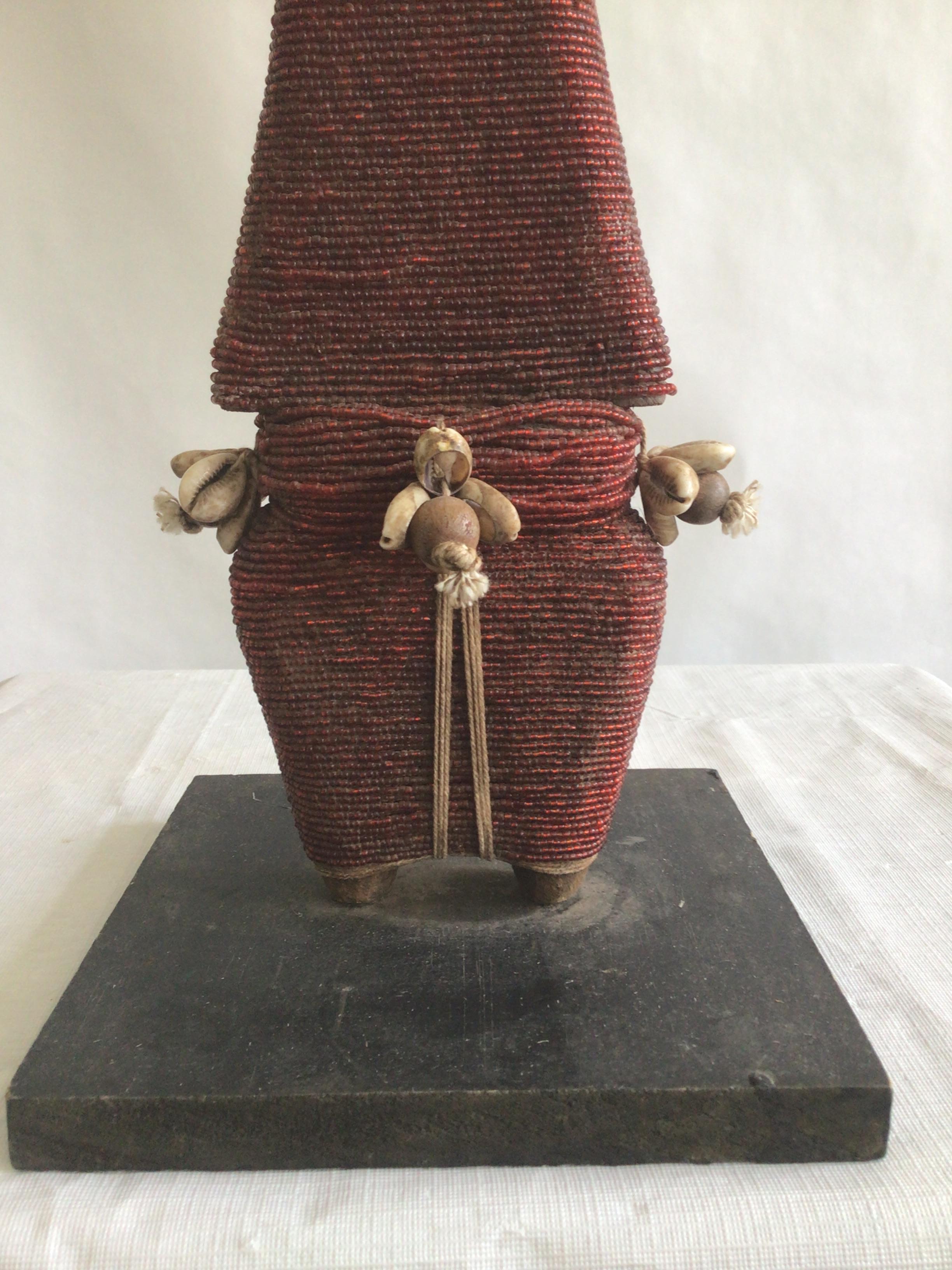 Hand-Crafted 1990s Wood and Beaded Sculpture Of Woman - NAMJI Fertility Doll For Sale