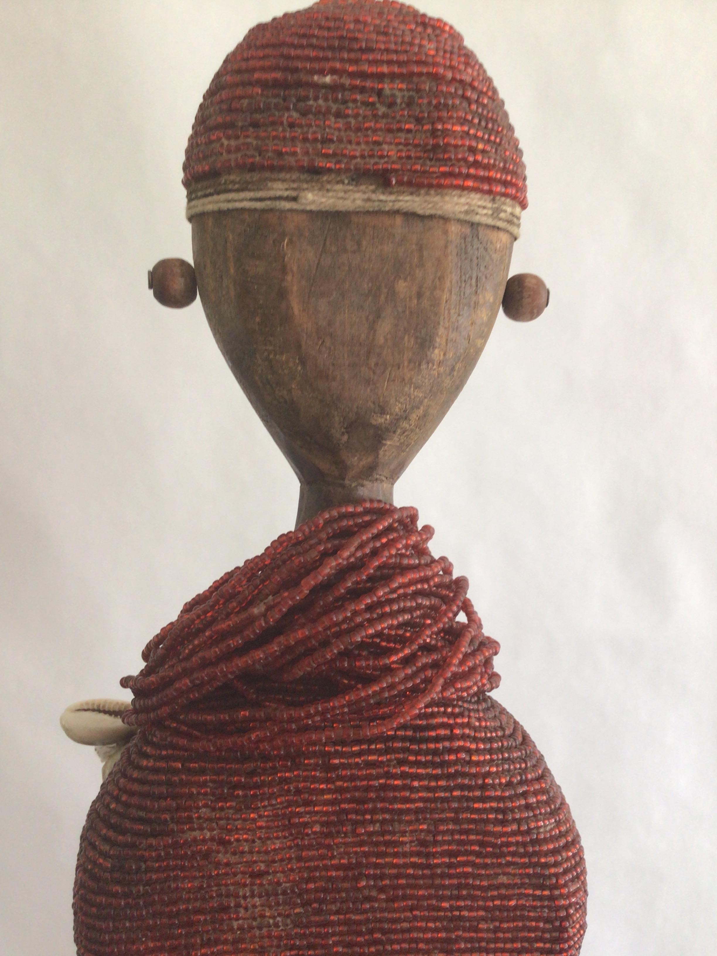 1990s Wood and Beaded Sculpture Of Woman - NAMJI Fertility Doll For Sale 2