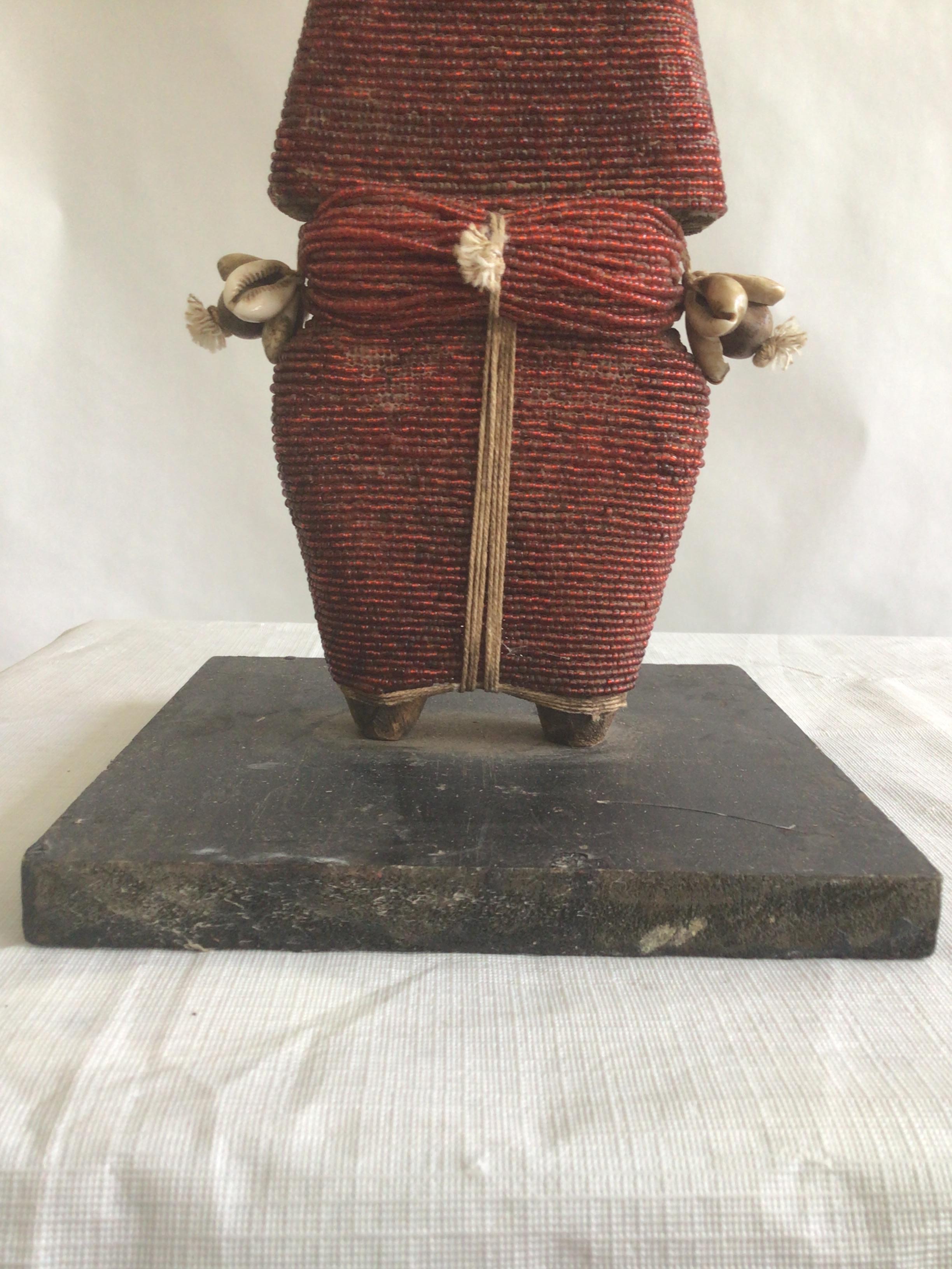 1990s Wood and Beaded Sculpture Of Woman - NAMJI Fertility Doll For Sale 3