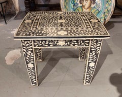 1990s Wooden Side Table with Floral Design Inlay