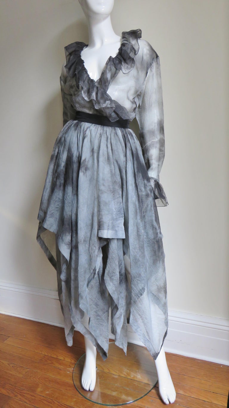 90s WORKERS for FREEDOM SILK SKIRT 英国製 Workers For Freedom Silk Tie Dye Skirt and Shirt 1990s For