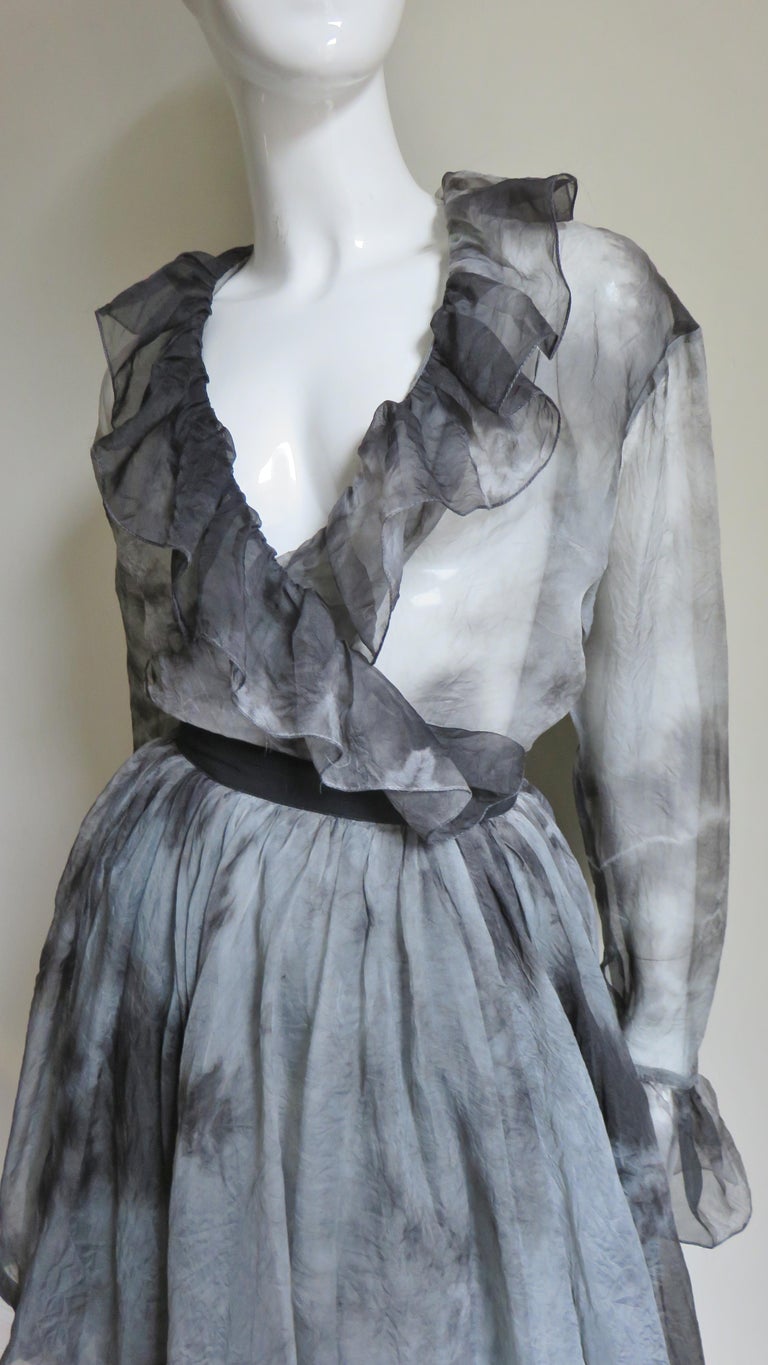 Workers For Freedom Silk Tie Dye Skirt and Shirt 1990s For Sale at