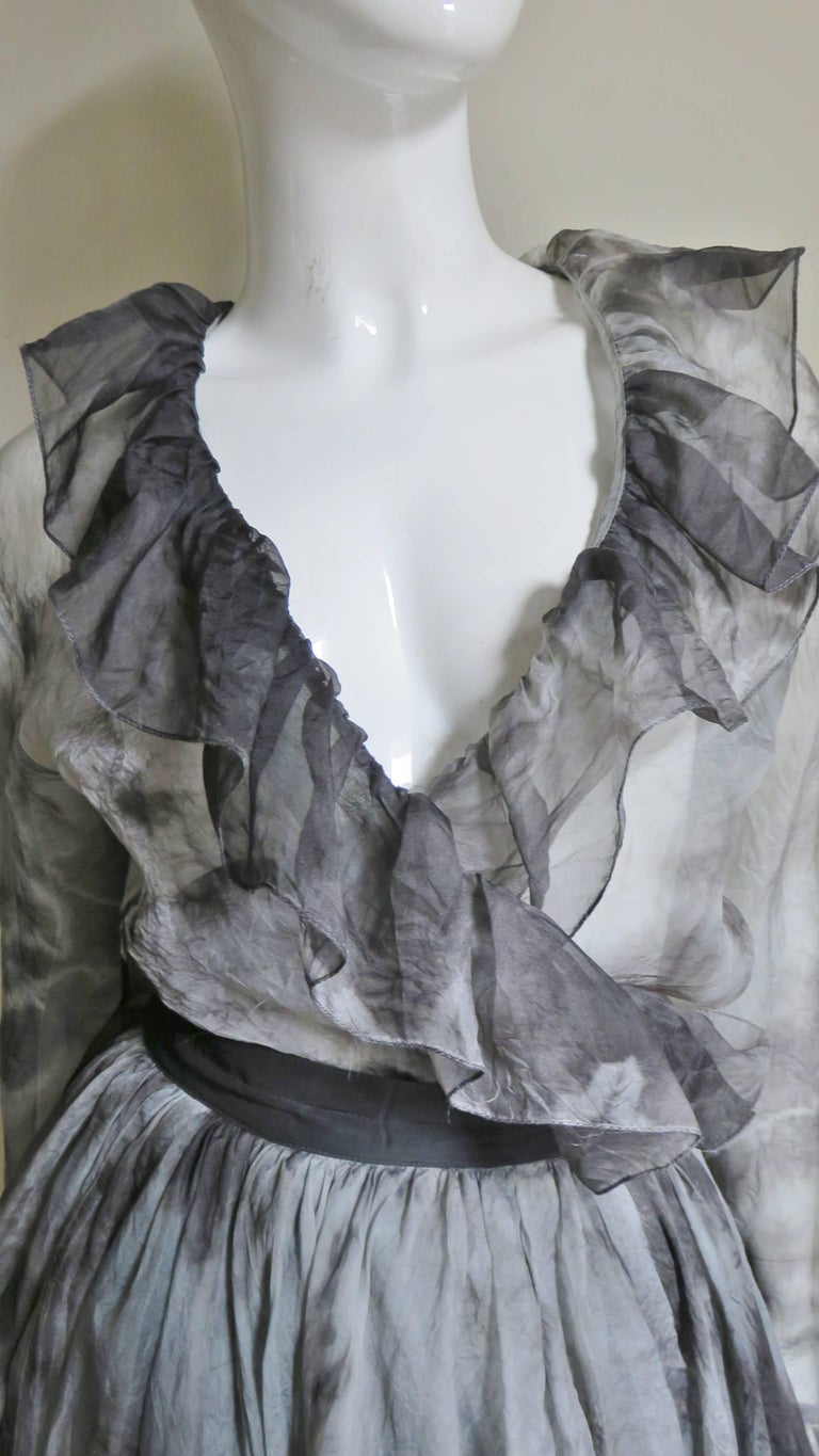 Workers For Freedom Silk Tie Dye Skirt and Shirt 1990s For