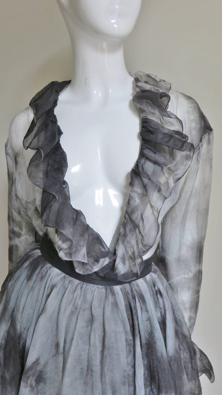 90s WORKERS for FREEDOM SILK SKIRT 英国製 Workers for Freedom Vintage 1990s Grey Black Tie Dye Silk