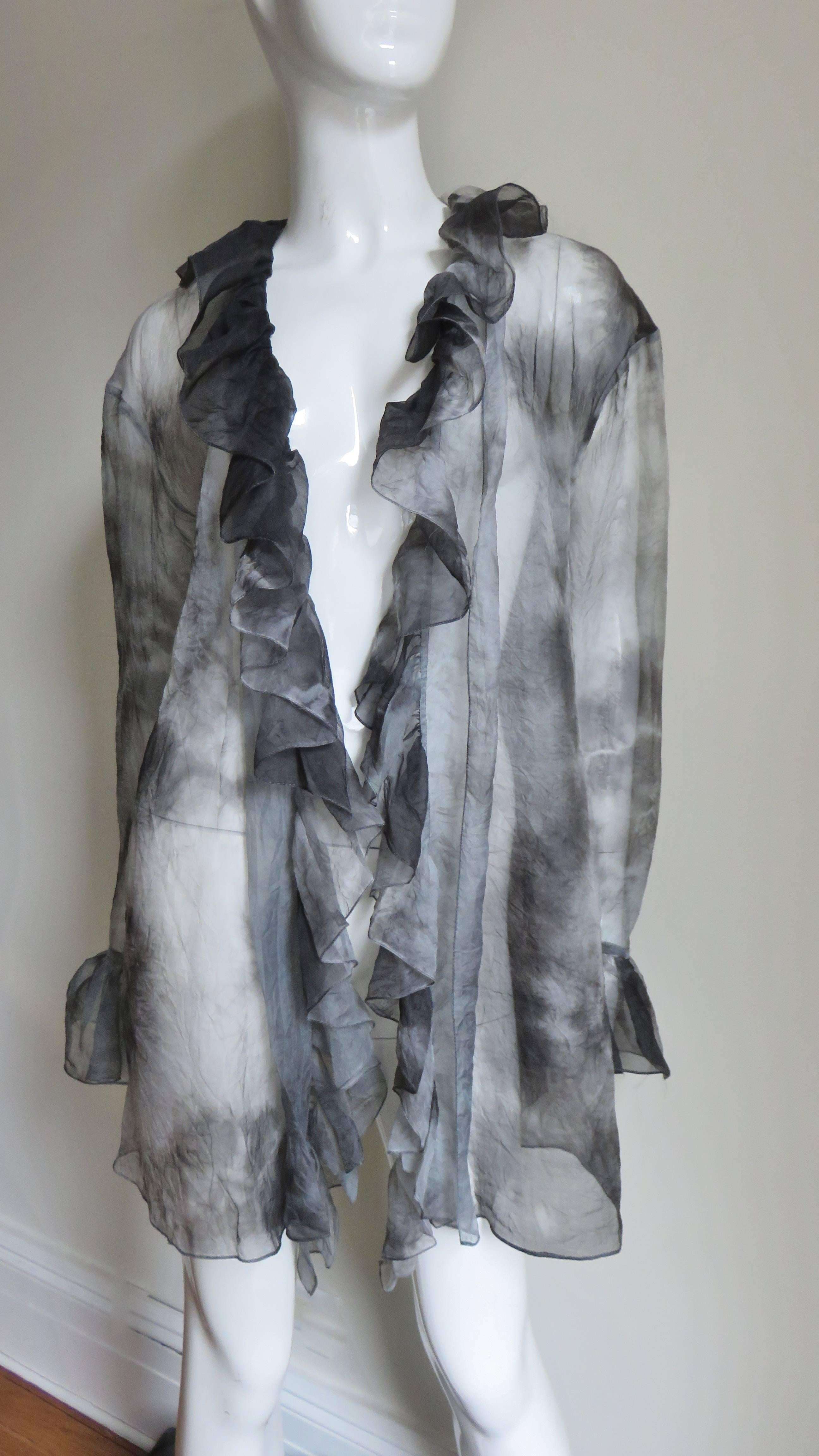 Gray Workers For Freedom Silk Tie Dye Skirt and Shirt 1990s For Sale