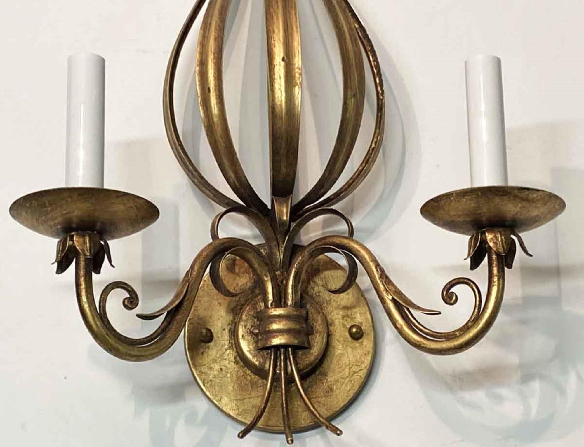 Late 20th Century 1990s Wrought Iron Foliage Gold Gilt Wall Sconce Done in a Florentine Style