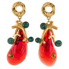 1990s X Large Christian Lacroix Resin and Crystal Shell Earrings