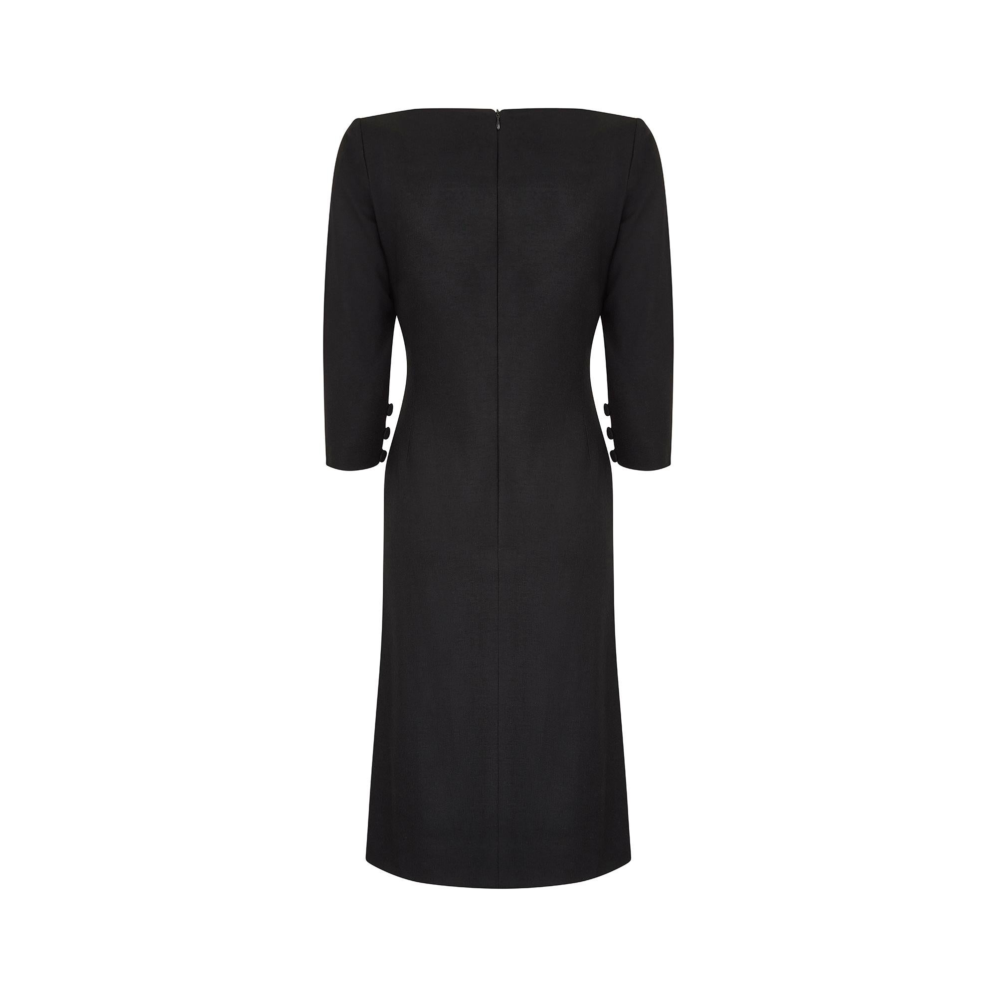 Women's 1990s Y de G Black Wool Ruched Jersey Dress For Sale