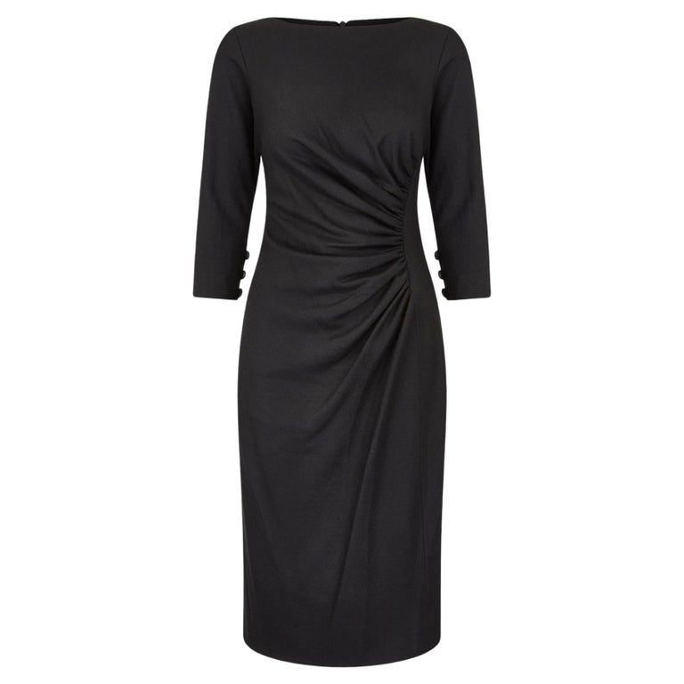 1990s Y de G Black Wool Ruched Jersey Dress