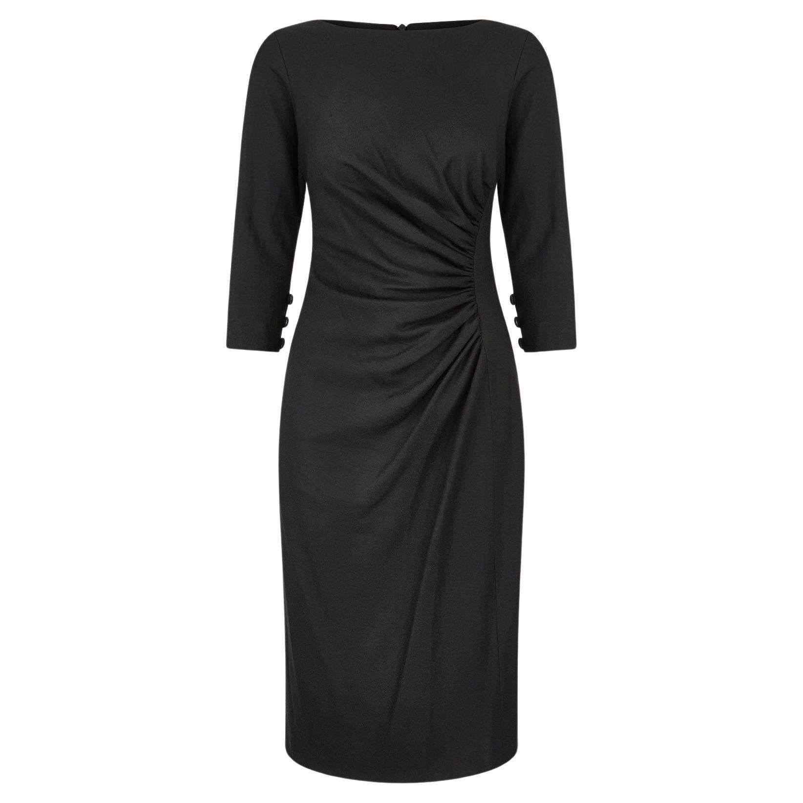 1990s Y de G Black Wool Ruched Jersey Dress For Sale