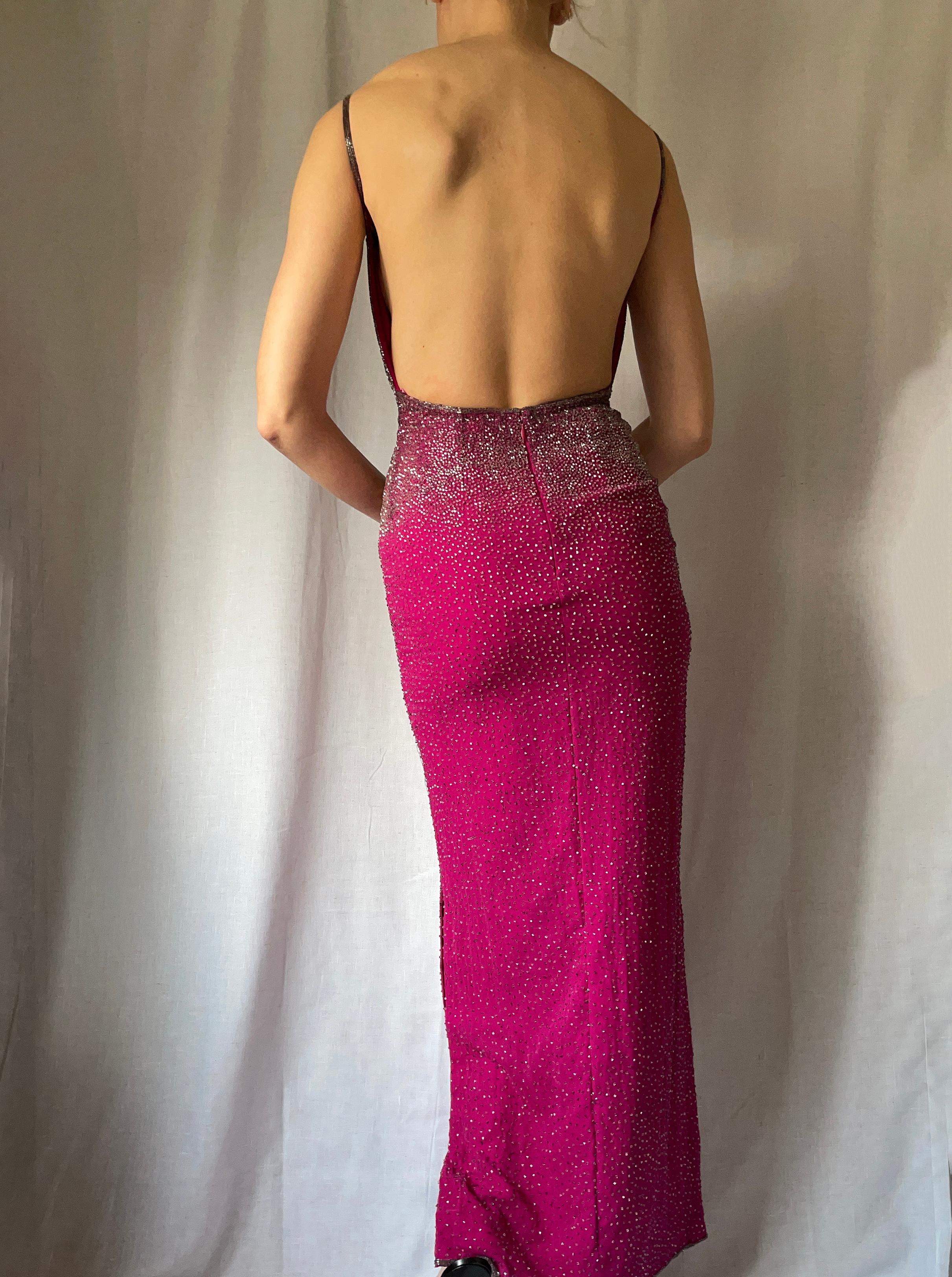 1990er/Y2K Rückenfreies Perlenkleid im Angebot 3