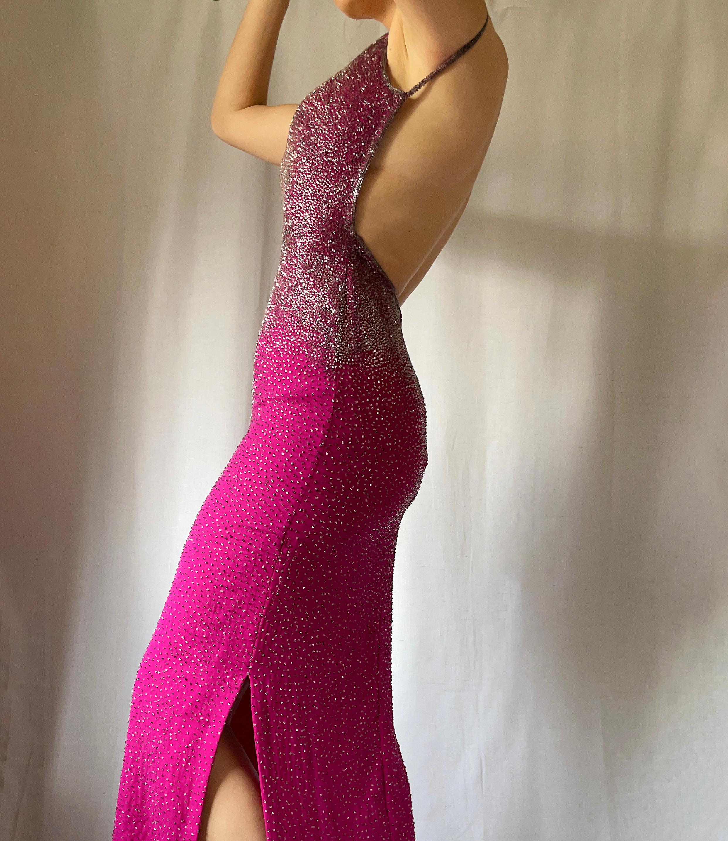 1990s/Y2K Backless Beaded Gown For Sale 2
