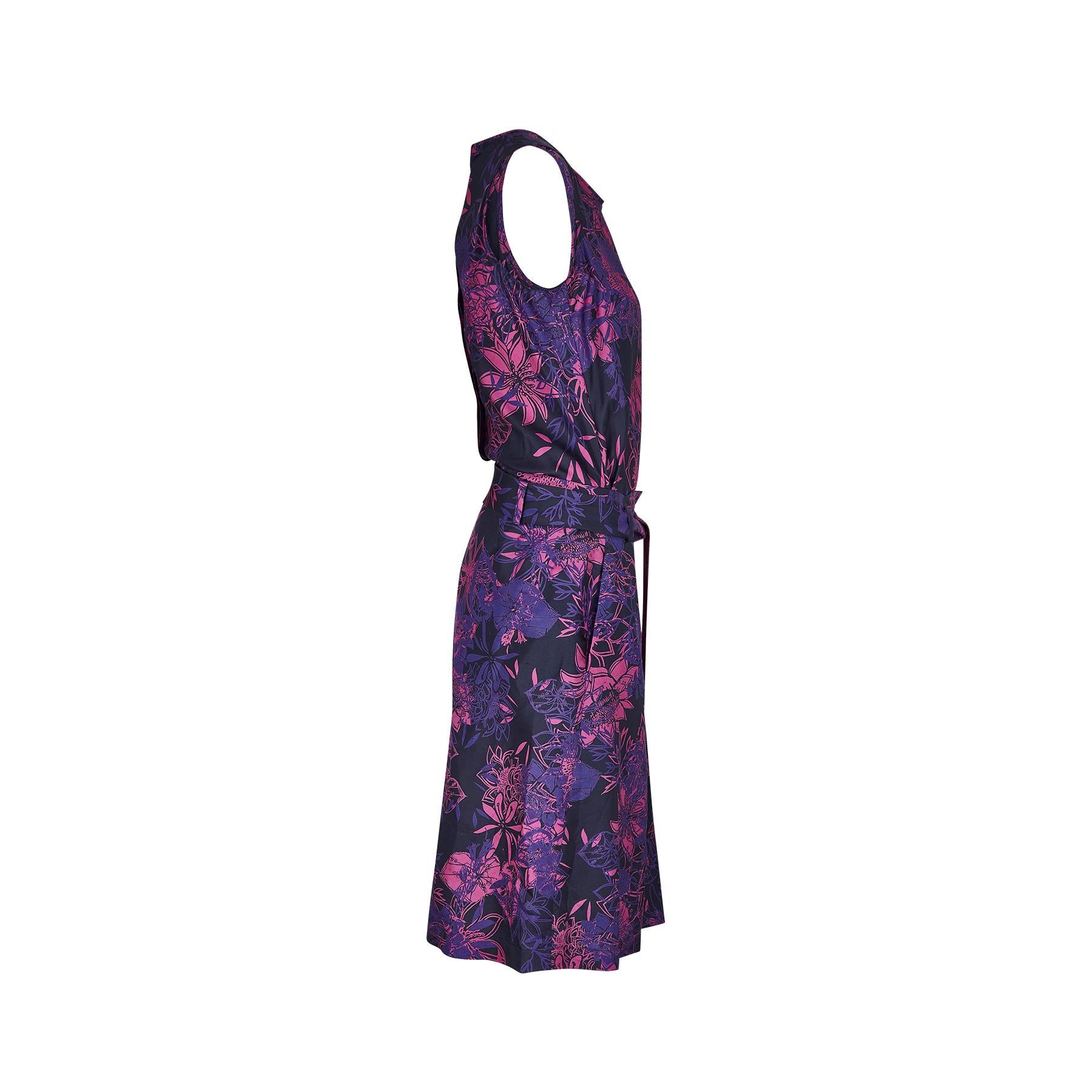 1990s Y2K Escada Silk Floral Dress with Grosgrain Belt In Excellent Condition For Sale In London, GB