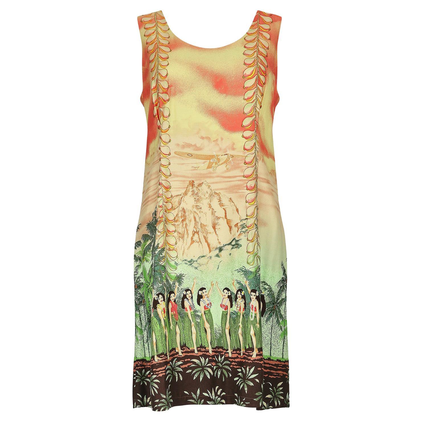 1990s Y2K Hawaiian Novelty Print Shift Dress