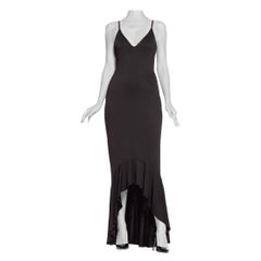 Vintage 1990S Black Acetate & Lycra Jersey Y2K Slinky Sexy Flamenco Ruffle  Gown