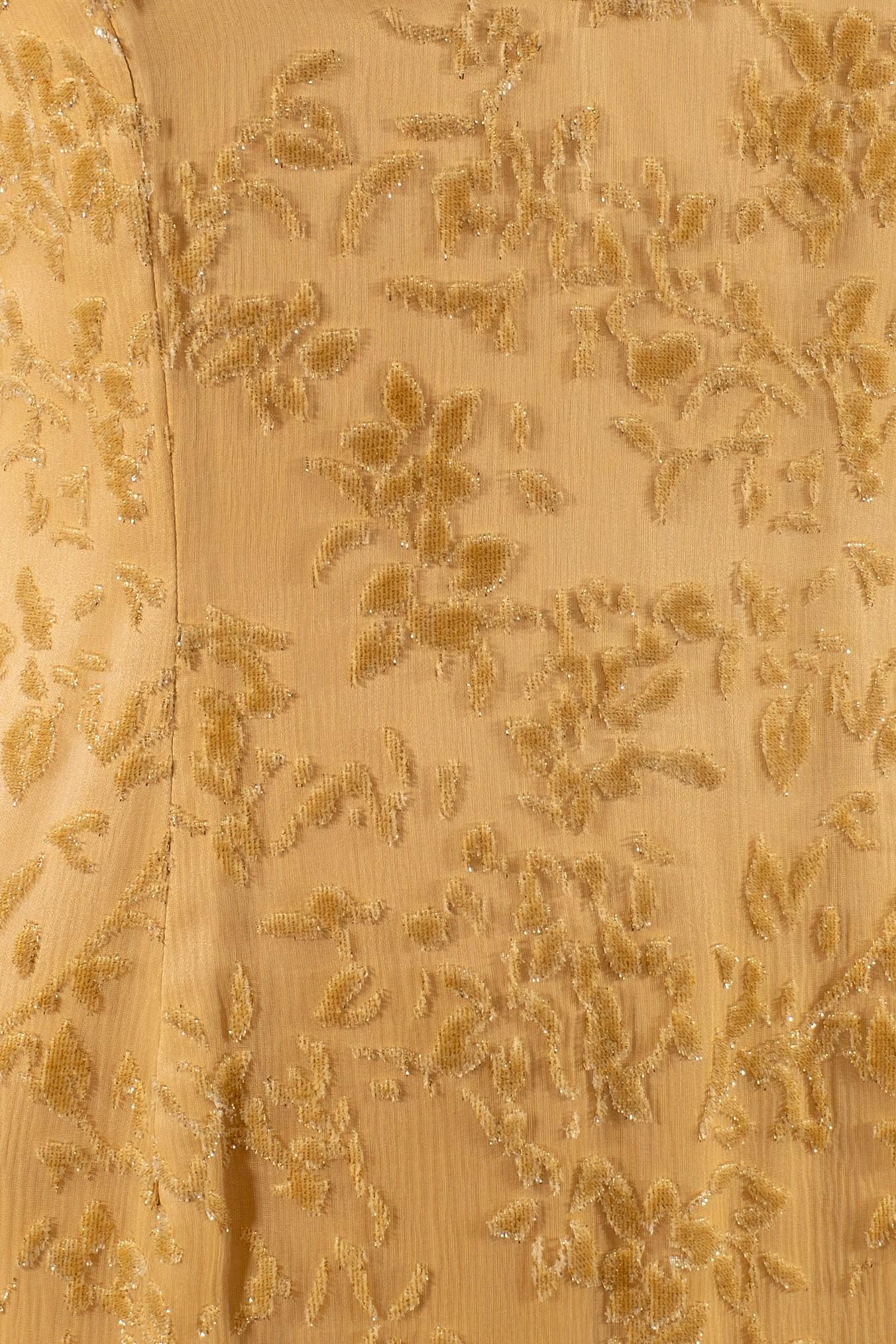 1990S Yellow & Gold Silk Lurex Burnout Velvet Gown For Sale 5