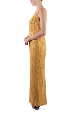 1990S Yellow & Gold Silk Lurex Burnout Velvet Gown