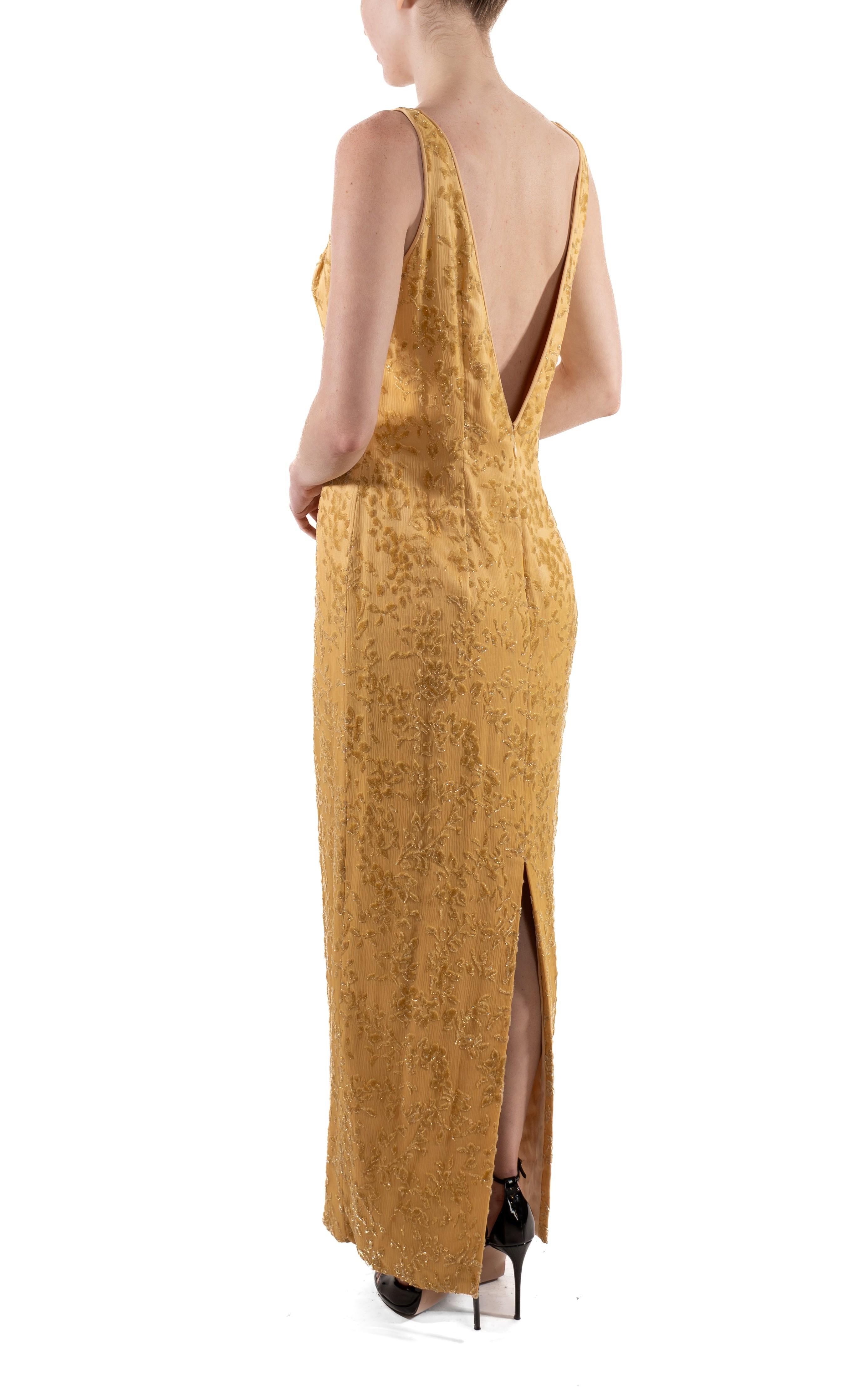 1990S Yellow & Gold Silk Lurex Burnout Velvet Gown For Sale 2