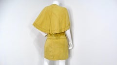 1990s Yellow Suede Sleeveless Dress With Capelet & Rhinestone Details