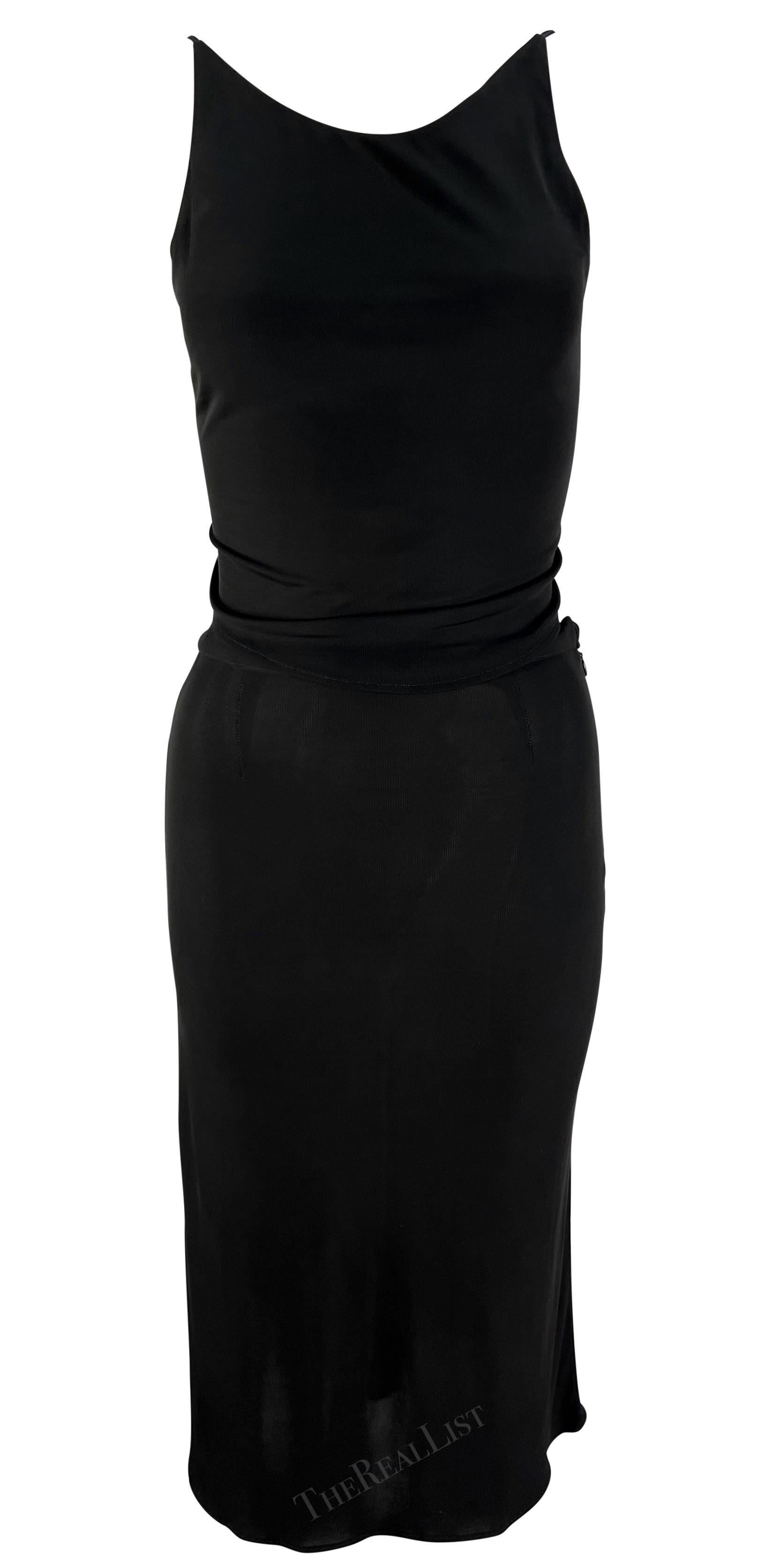 Women's 1990s Yigal Azrouël Black Bodycon Backless Crop Top High Slit Skirt Set
